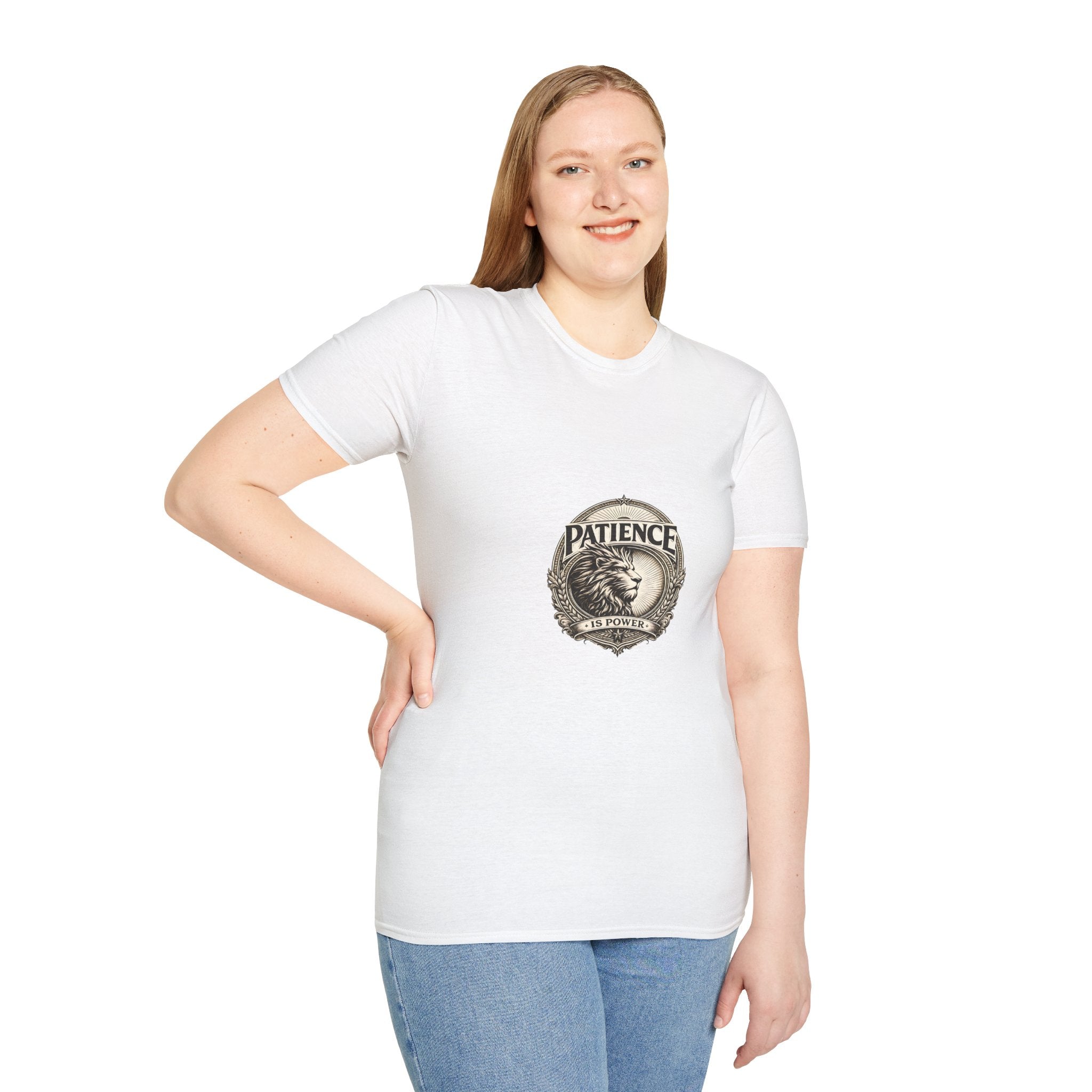 Patience Lion T-Shirt — Vintage Badge Tee with 'Patience' Quote