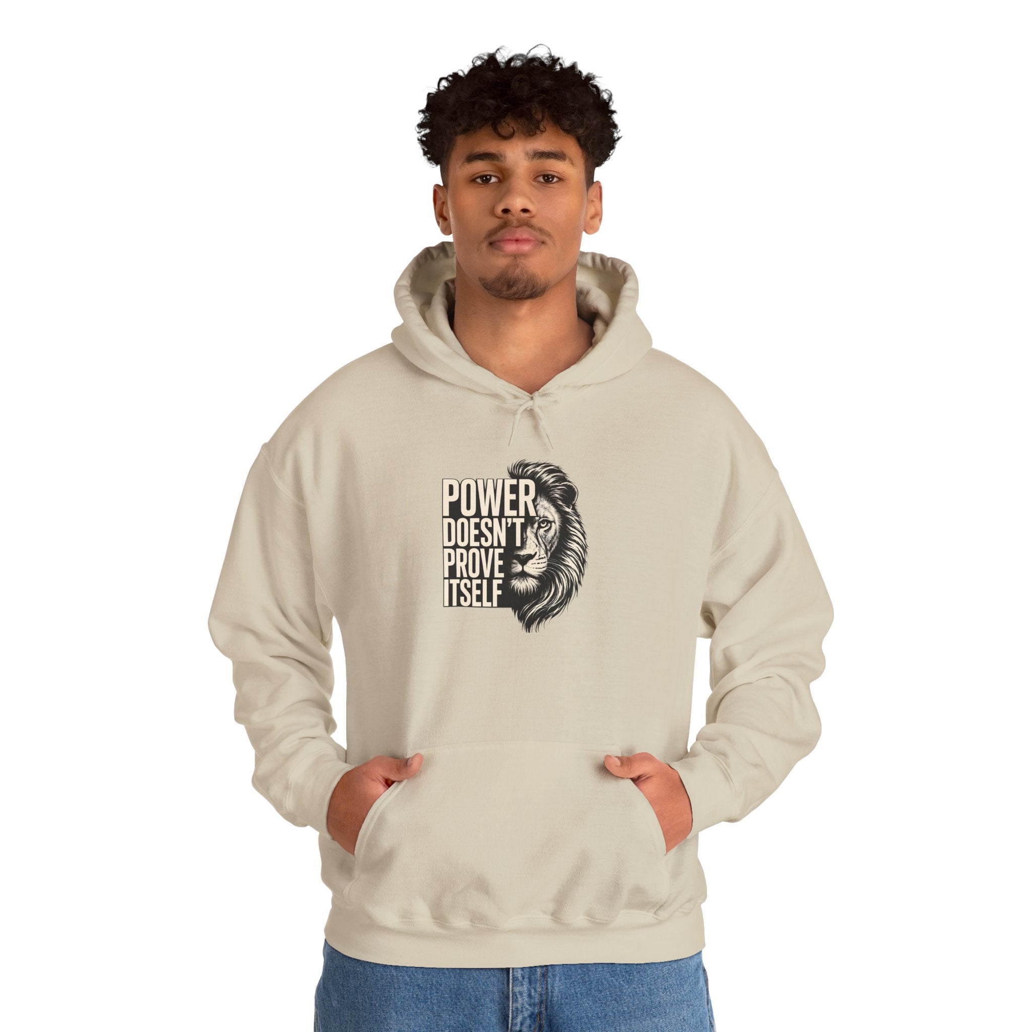Lion 'Power Doesn't Prove Itself' Hoodie — Inspirational Graphic Sweatshirt