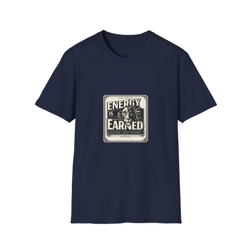 Energy Is Earned Lion T-Shirt — Motivational Vintage Fitness Tee