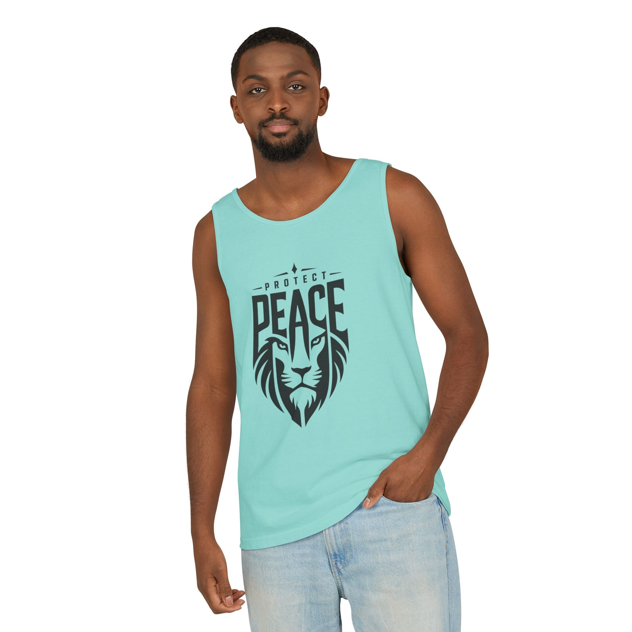 Protect Peace Lion Tank Top — Graphic Lion Shield Spiritual Tee