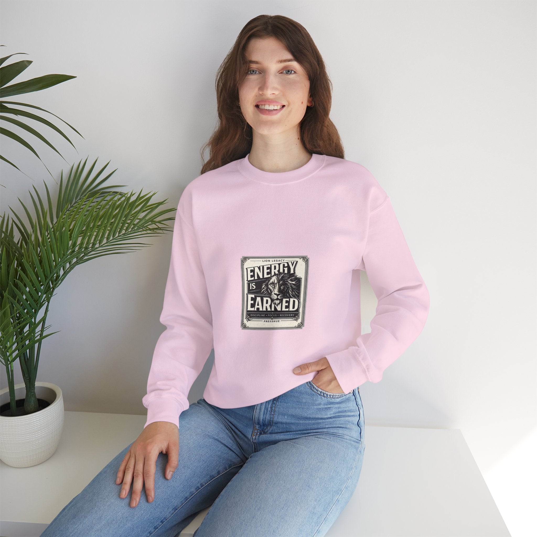 Crewneck Sweatshirt — "Energy Is Earned" Retro Motivational Design