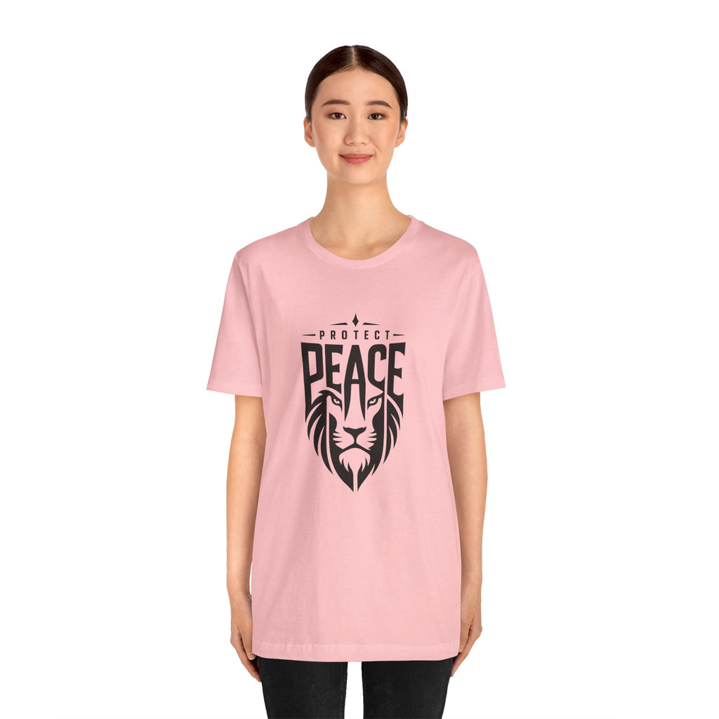 Protect Peace Lion T-Shirt — Graphic Tee with Lion Shield Design