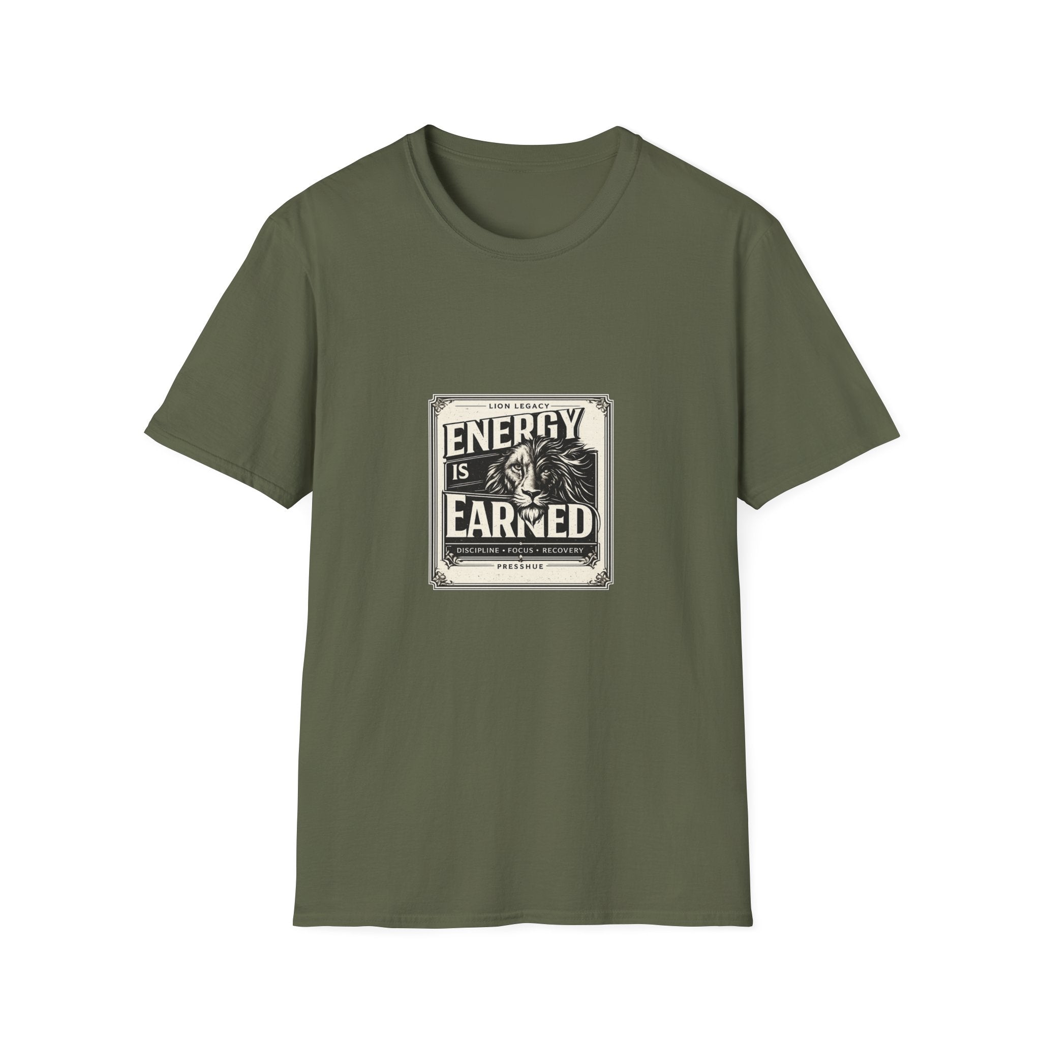 Energy Is Earned Lion T-Shirt — Motivational Vintage Fitness Tee