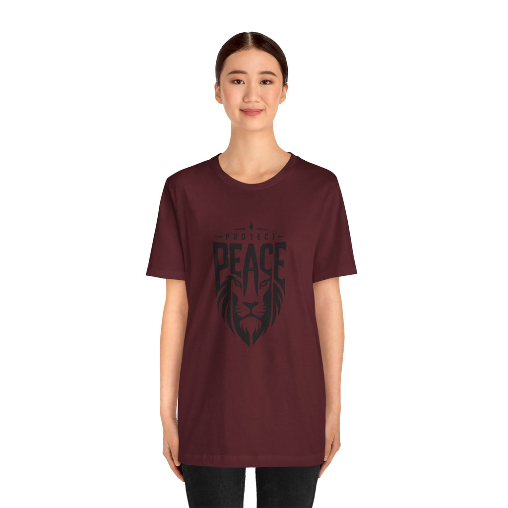 Protect Peace Lion T-Shirt — Graphic Tee with Lion Shield Design