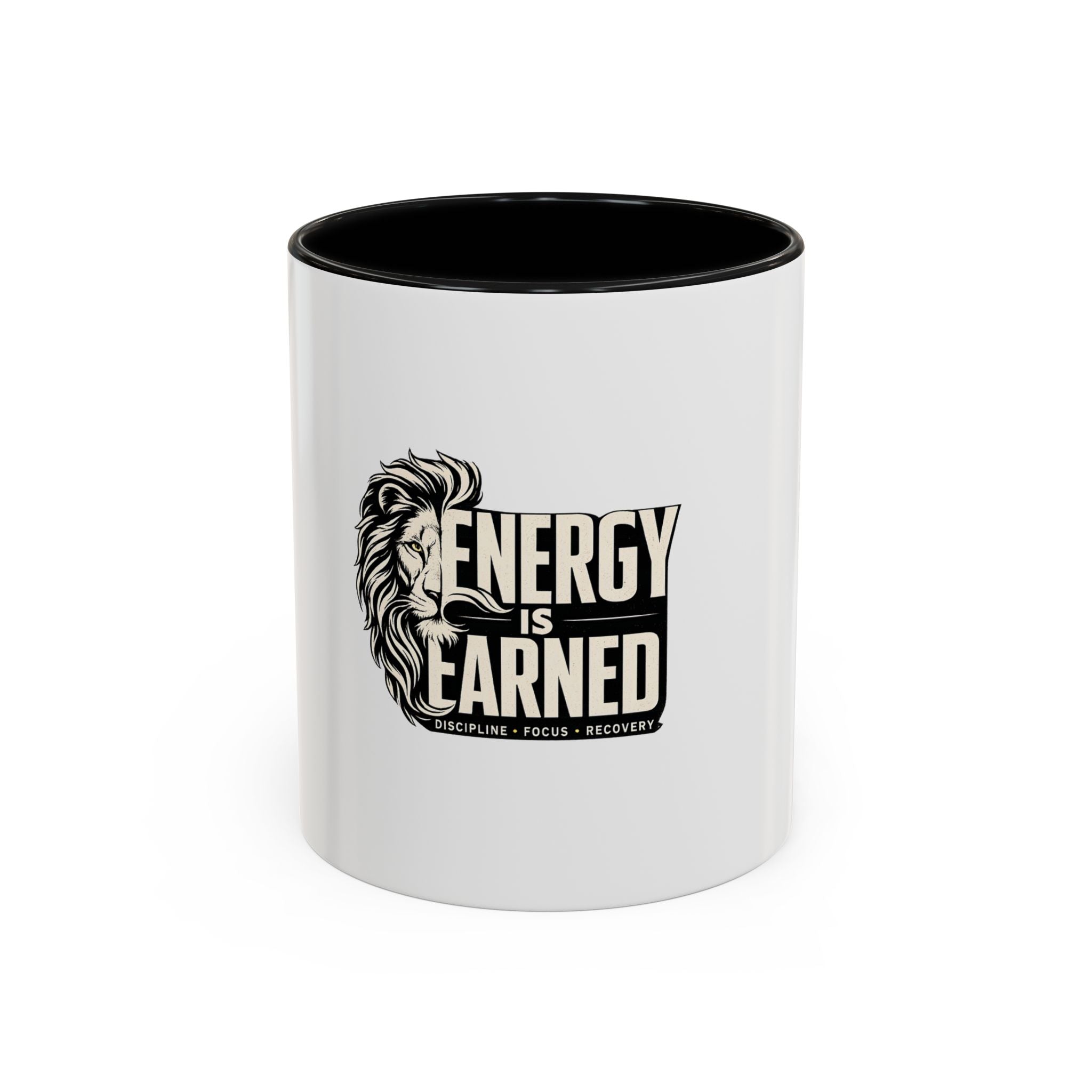 Energy Is Earned Lion Coffee Mug — Motivational Workout & Fitness Gift (11/15oz)