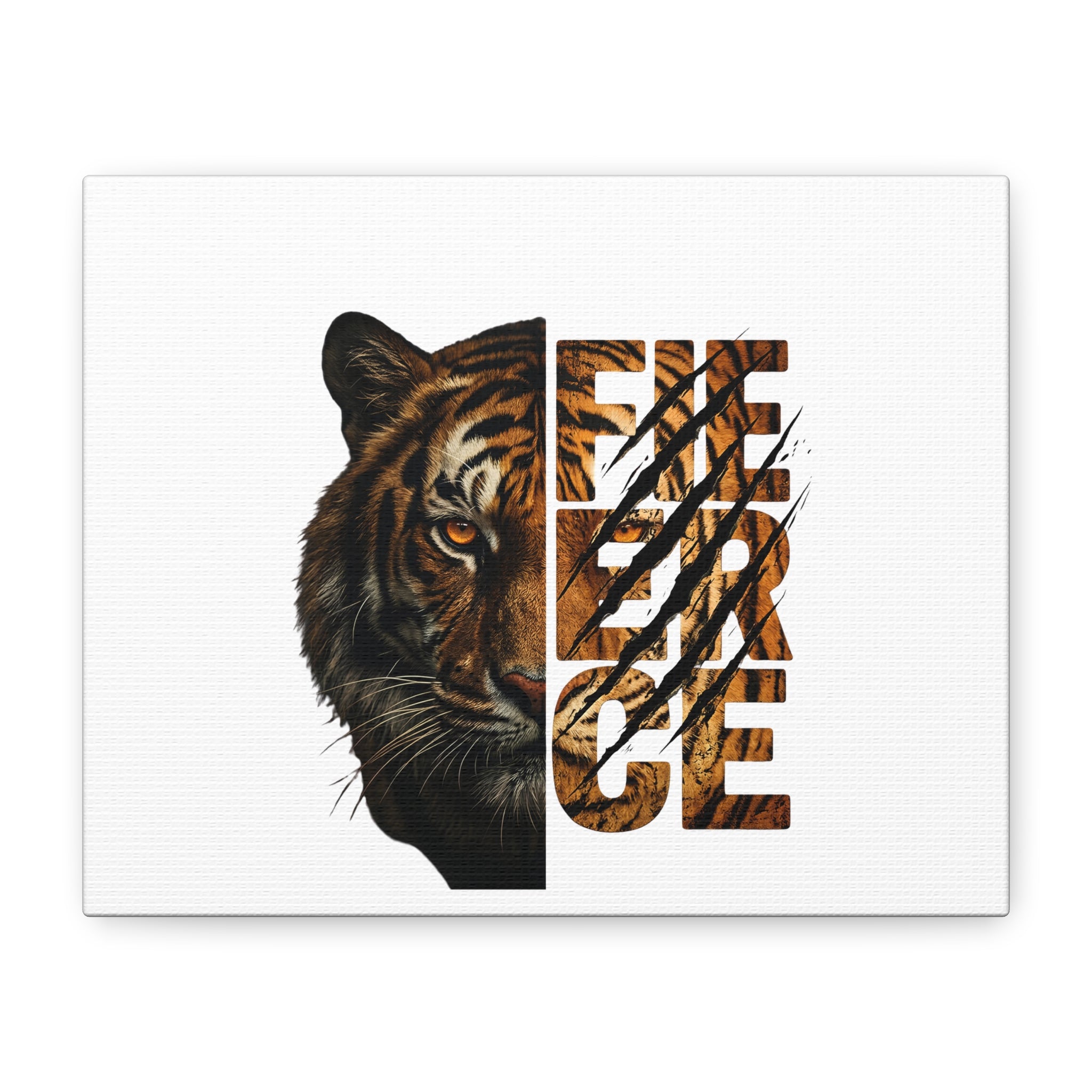 Tiger Face Canvas Wall Art — 'FIERCE' Split Tiger Matte Stretched Canvas
