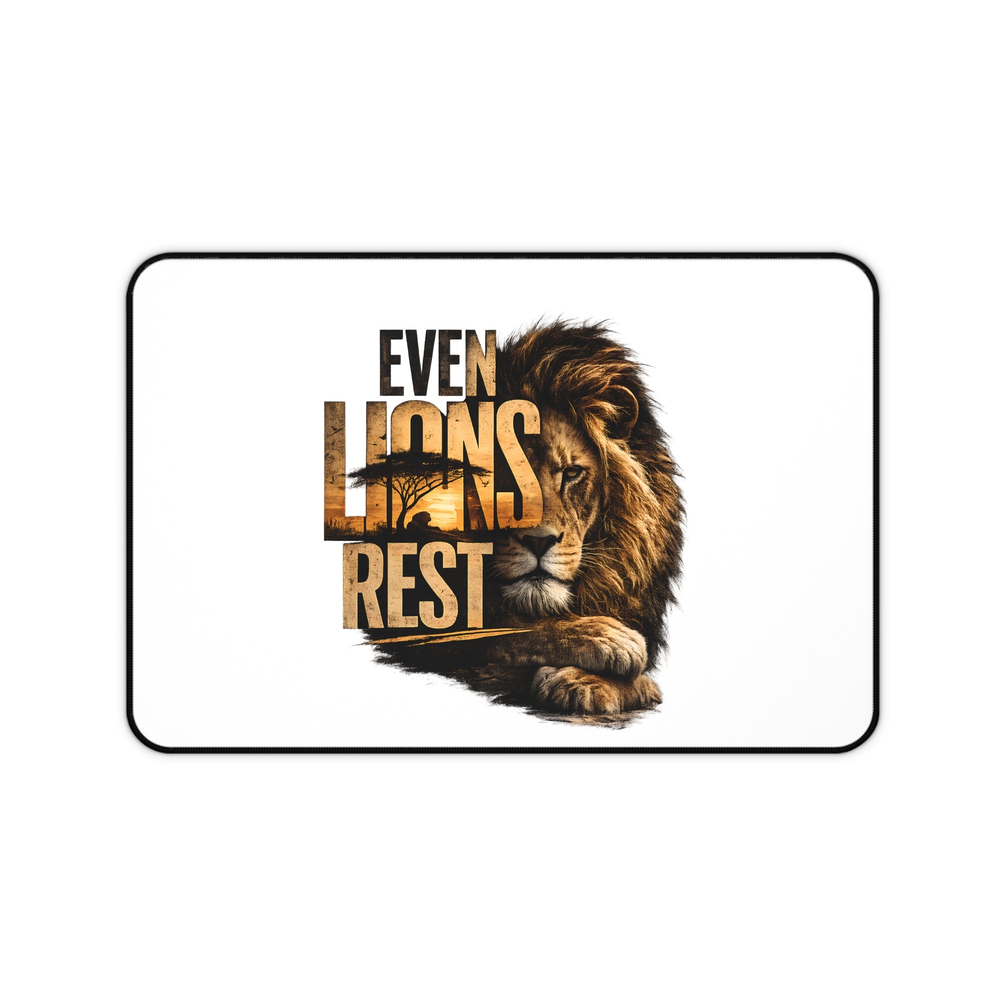 Desk Mat — "Even Lions Rest" Lion Graphic Gaming/Office Mouse Pad