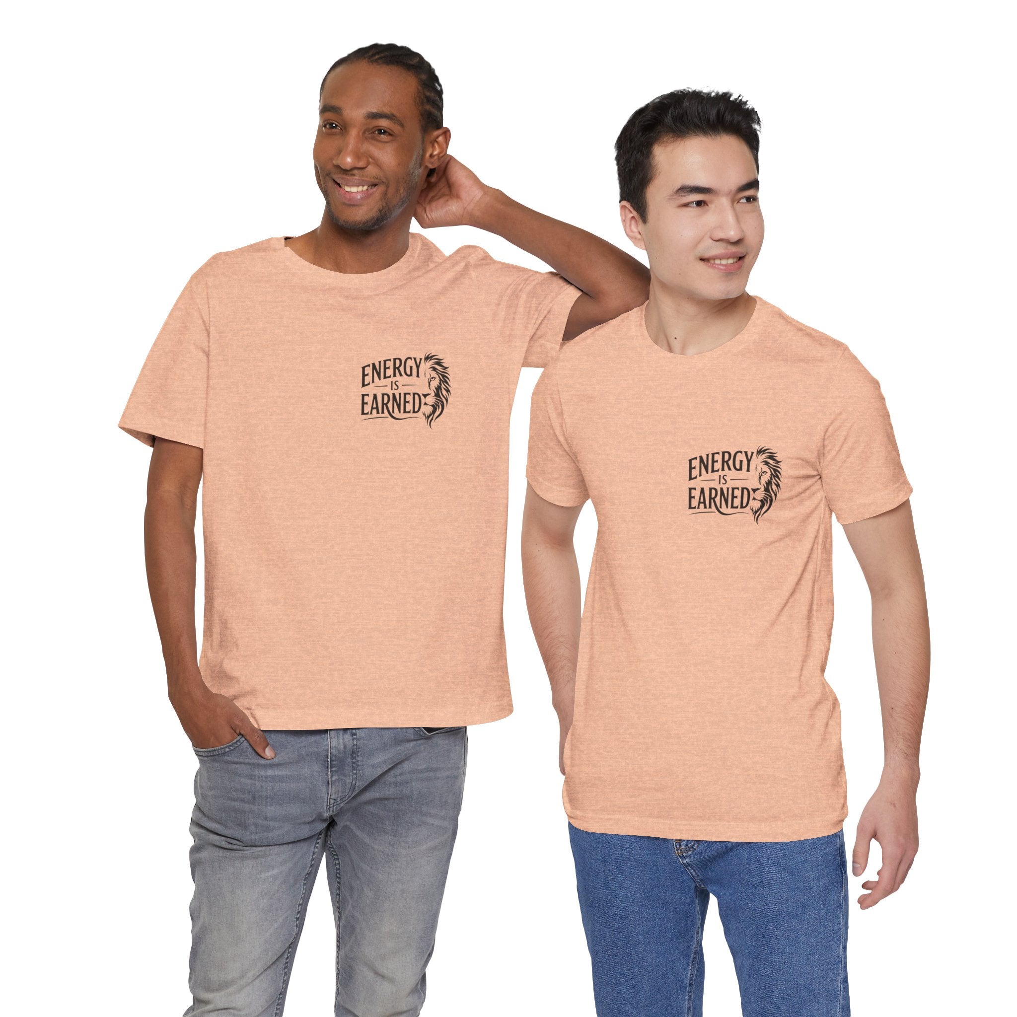 T-Shirt — "Energy Is Earned" Motivational Tee with Feather Graphic