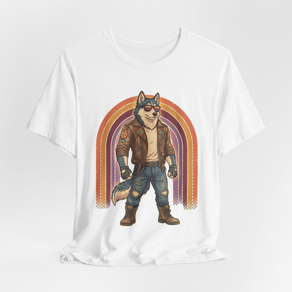 Retro Biker Husky T-Shirt — Cool Dog in Leather Jacket Graphic Tee