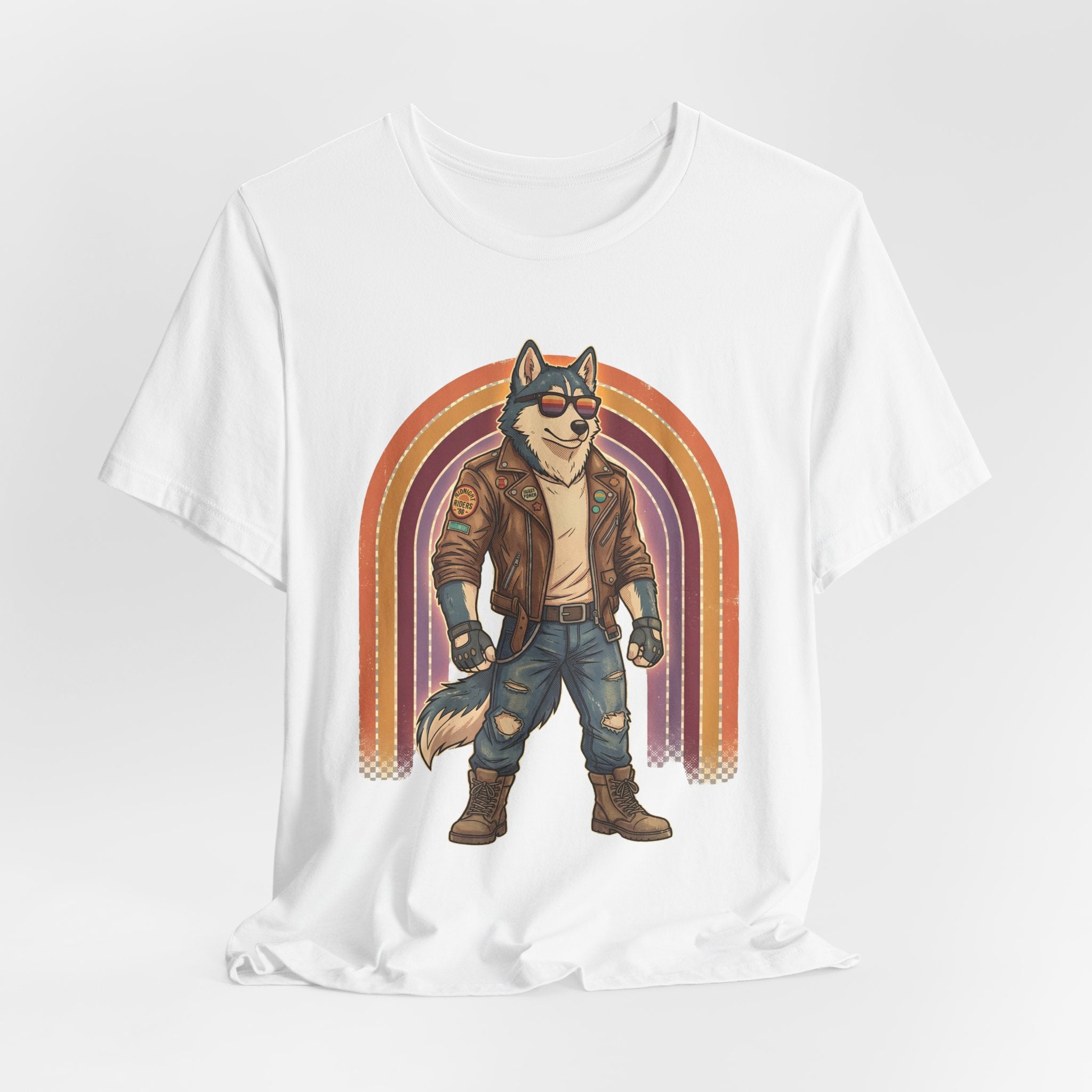 Retro Biker Husky T-Shirt — Cool Dog in Leather Jacket Graphic Tee