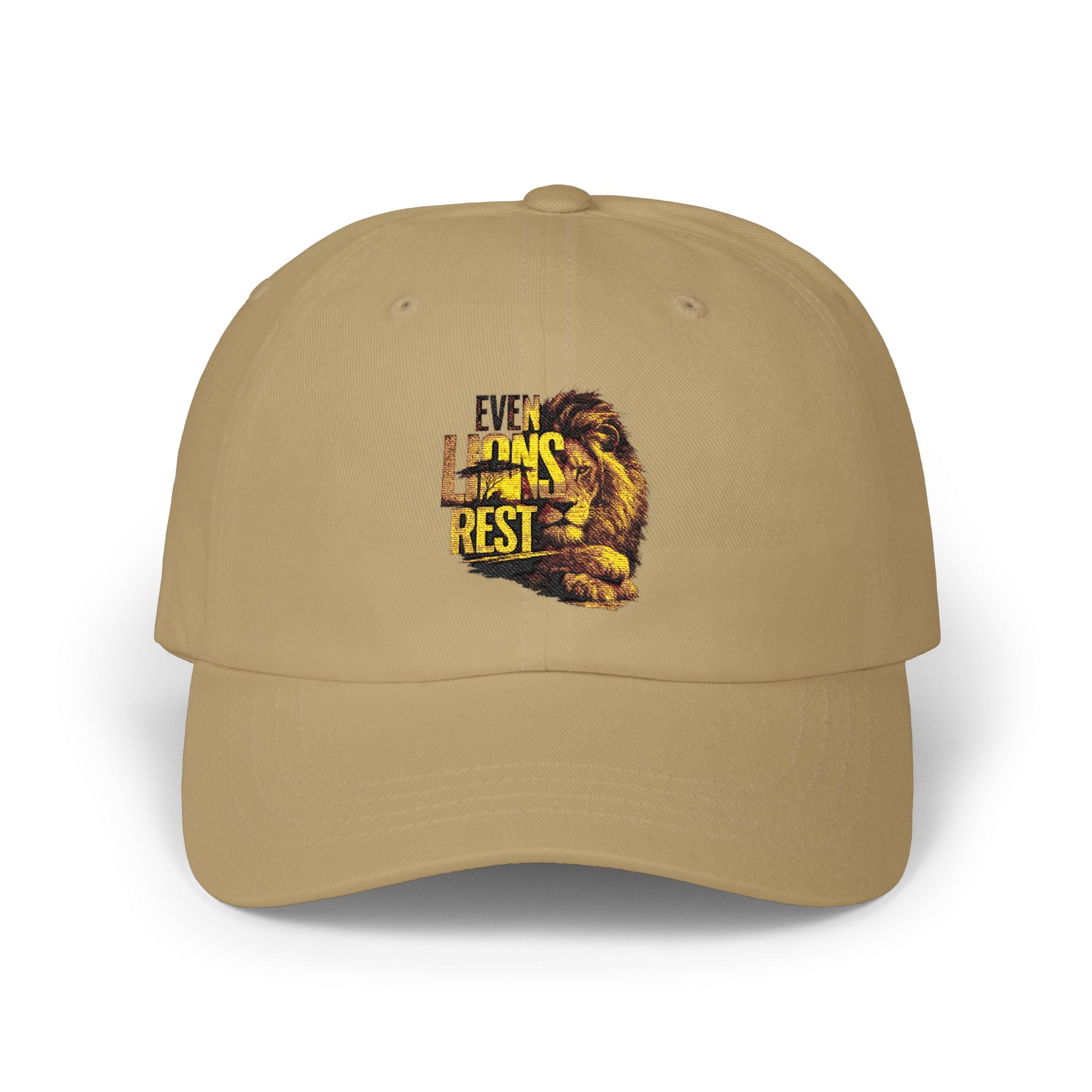 Lion Graphic Dad Cap — "Ever Lifts Rest" Embroidered Baseball Hat