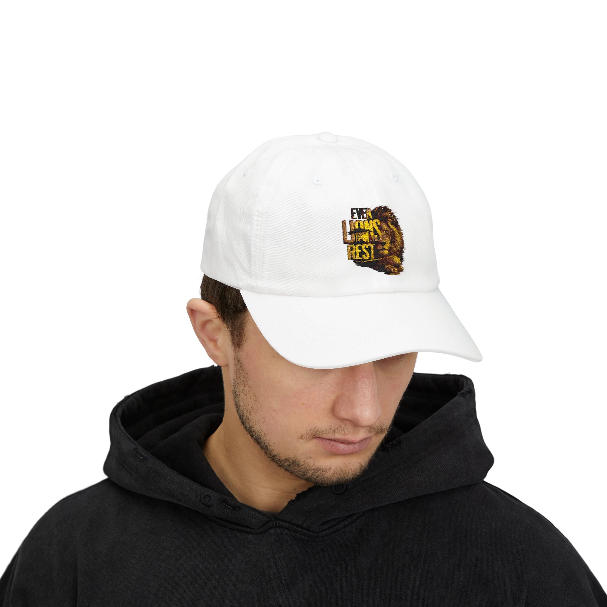 Lion Graphic Dad Cap — "Ever Lifts Rest" Embroidered Baseball Hat