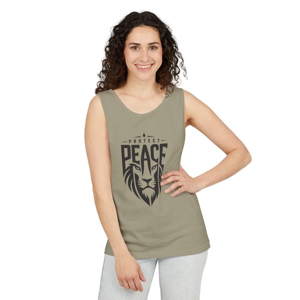 Protect Peace Lion Tank Top — Graphic Lion Shield Spiritual Tee