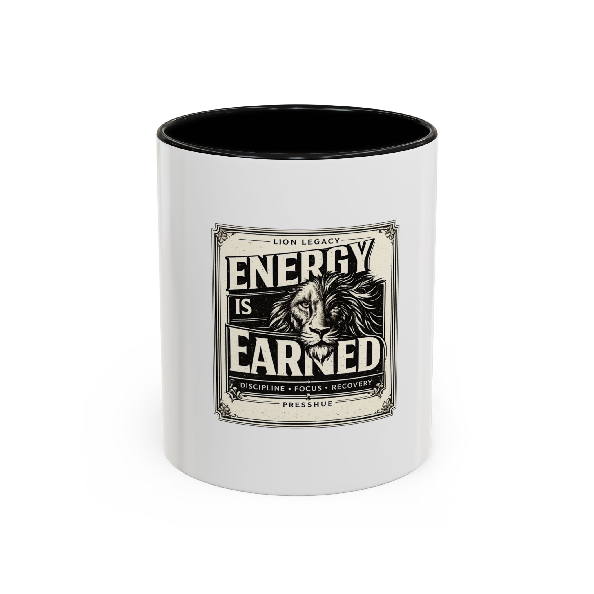 Energy Is Earned Lion Coffee Mug — Motivational Gym & Fitness Mug (11/15oz)