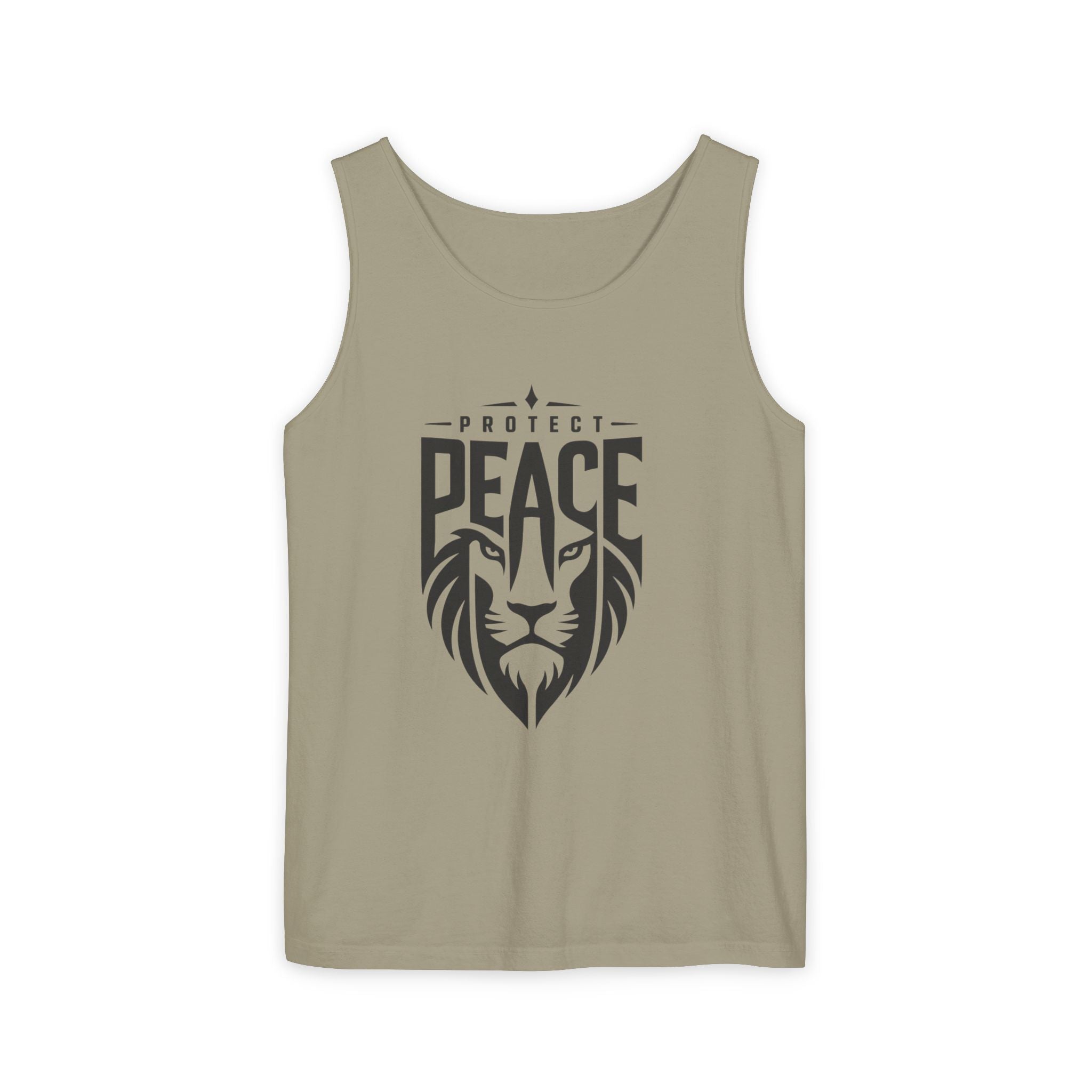 Protect Peace Lion Tank Top — Graphic Lion Shield Spiritual Tee