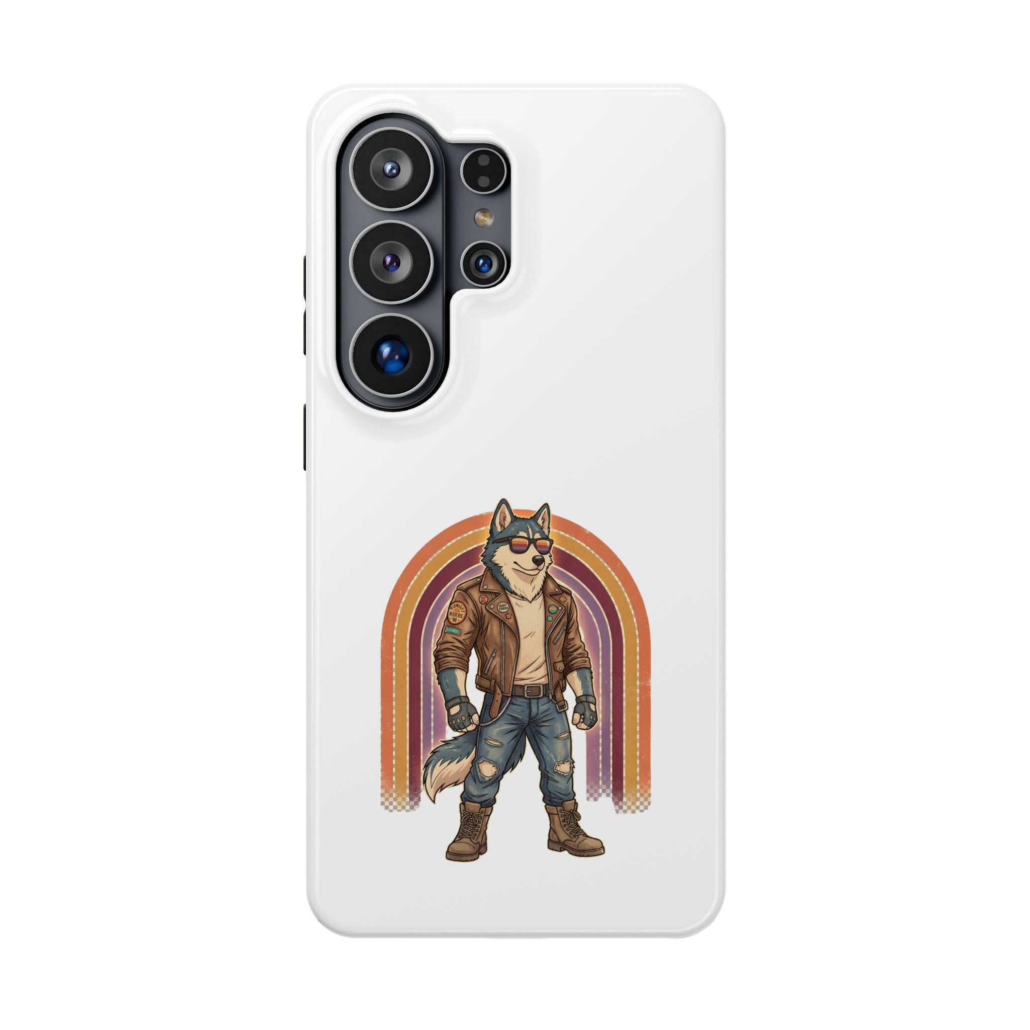 Magnetic Impact Phone Case — Retro Biker Husky Design