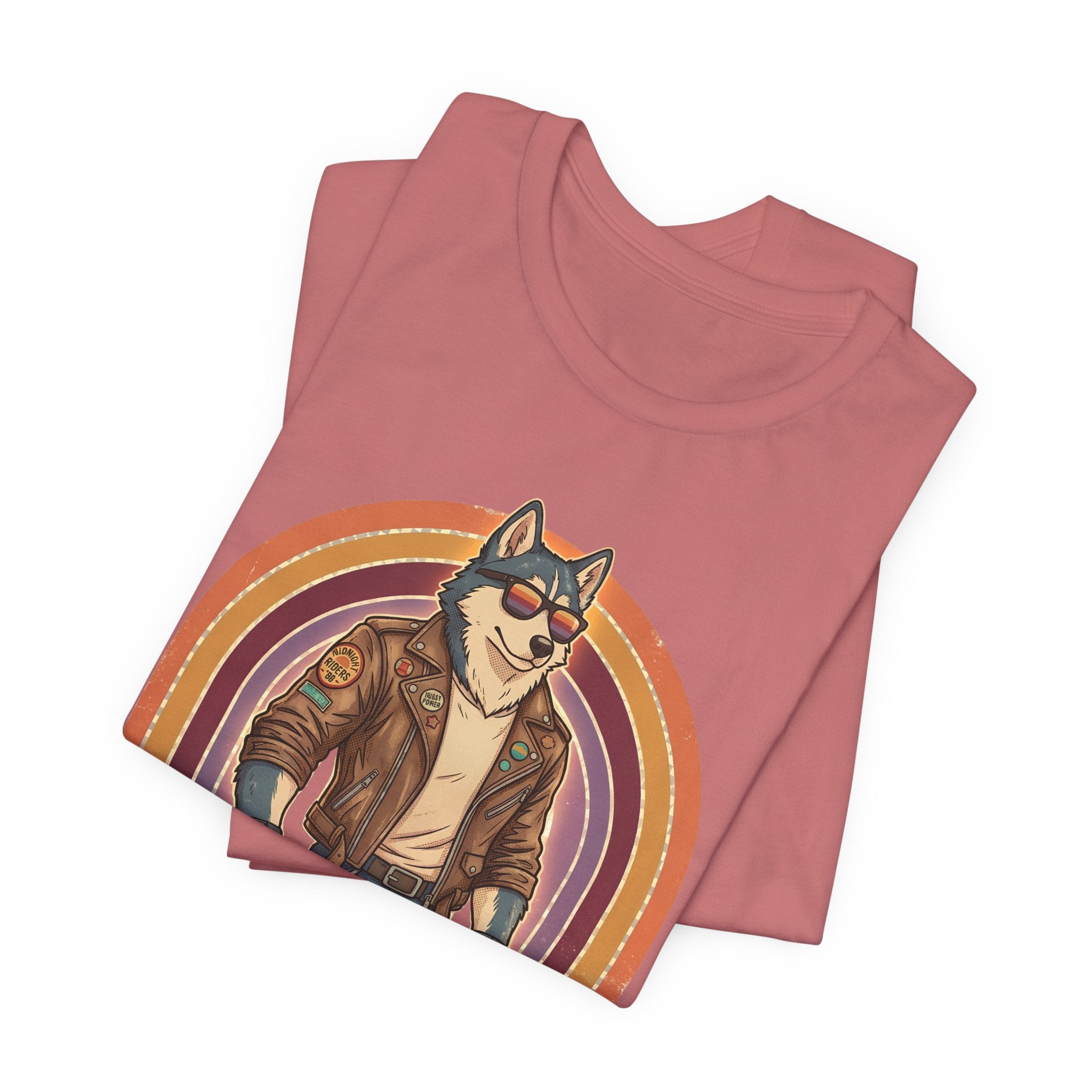Retro Biker Husky T-Shirt — Cool Dog in Leather Jacket Graphic Tee