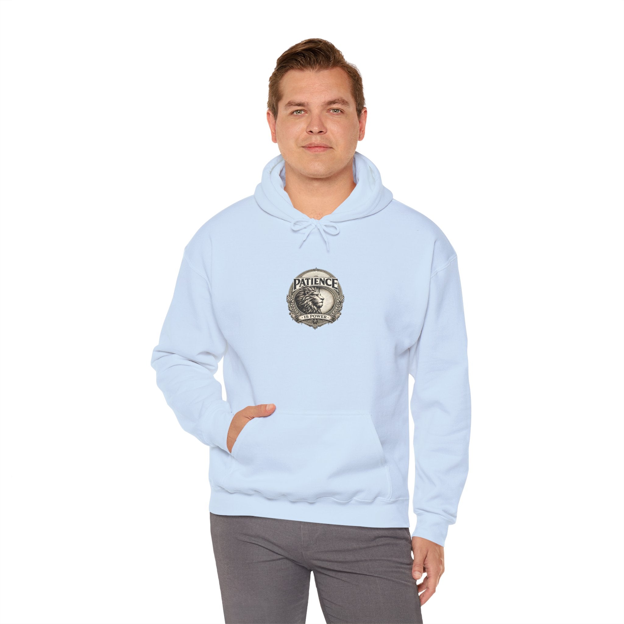 Patience Vintage Crest Hoodie — Inspirational Retro Emblem Sweatshirt