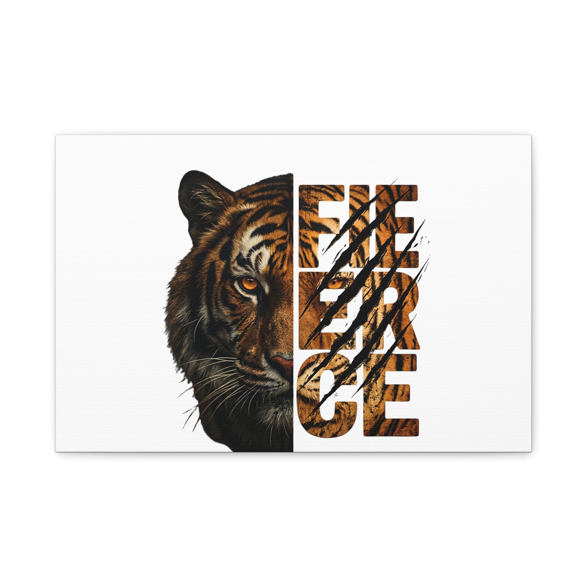 Tiger Face Canvas Wall Art — 'FIERCE' Split Tiger Matte Stretched Canvas