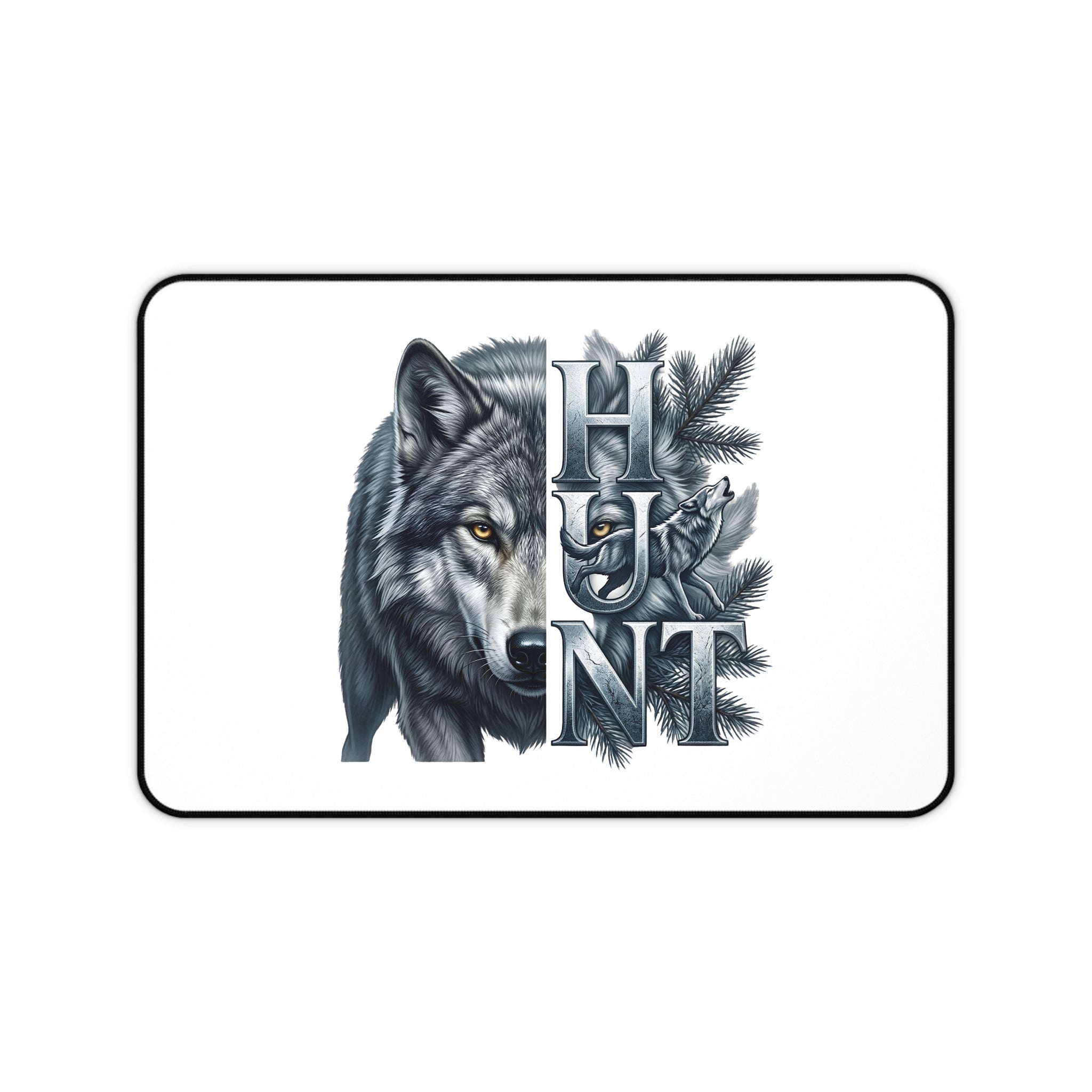 Hunt Wolf Desk Mat — Gaming/Office Mousepad with Wolf Illustration