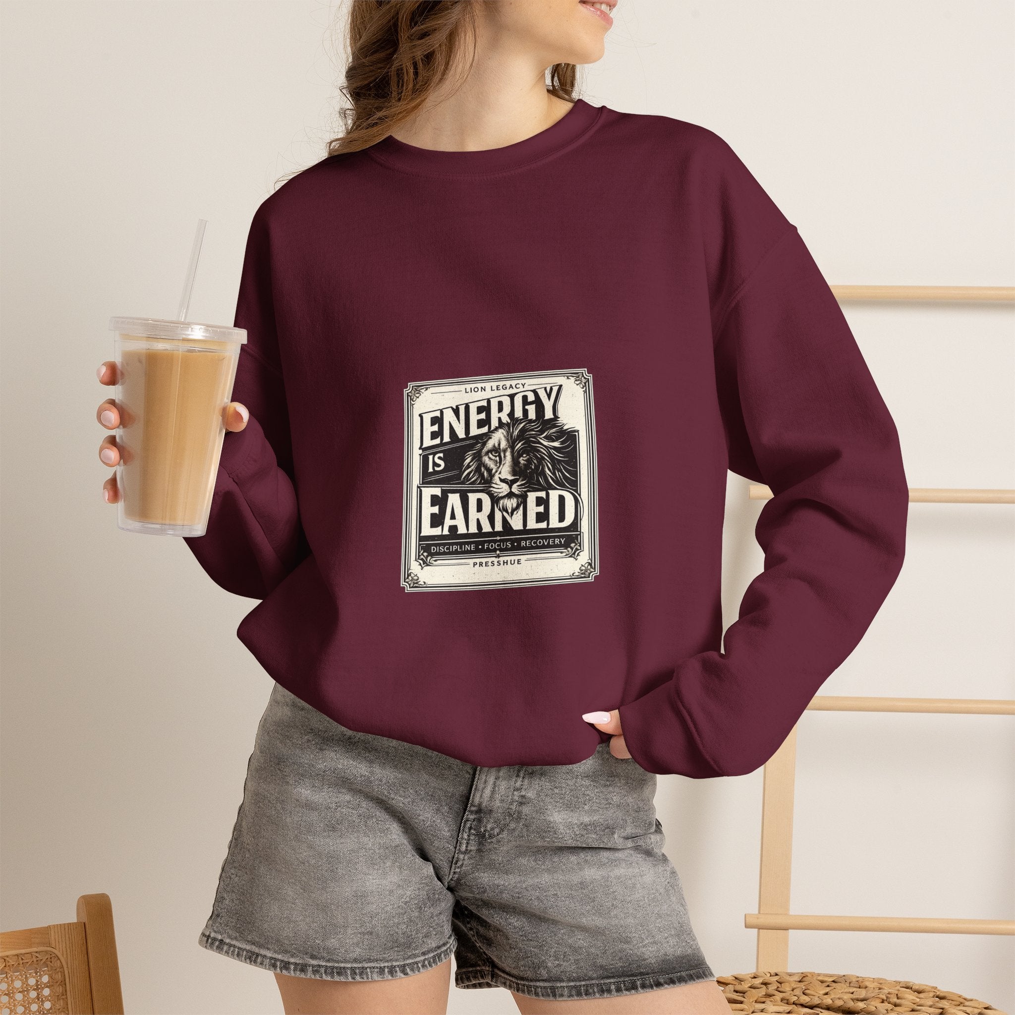 Crewneck Sweatshirt — "Energy Is Earned" Retro Motivational Design