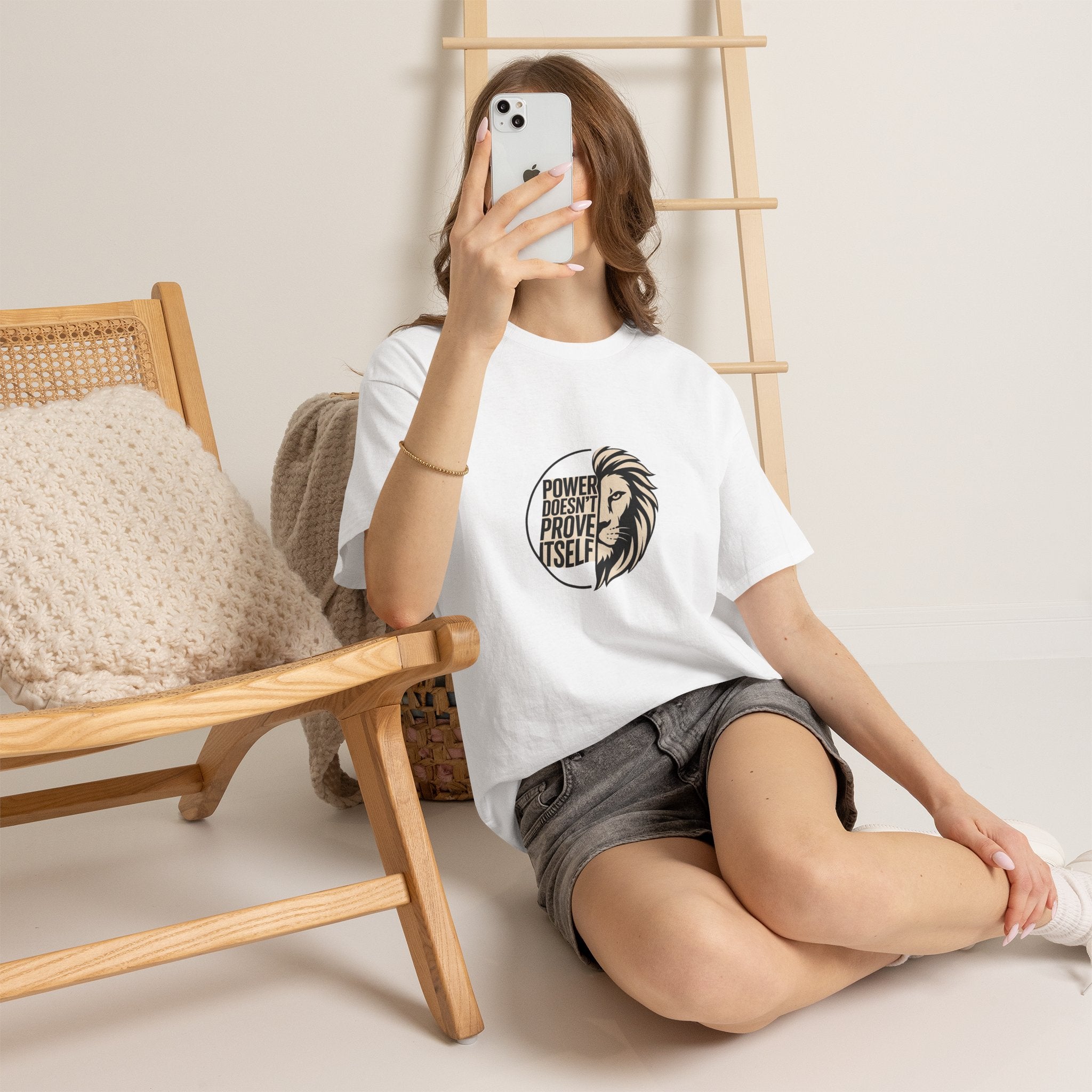 Lion Graphic Tee — "Power Doesn't Prove Itself" Motivational T-Shirt