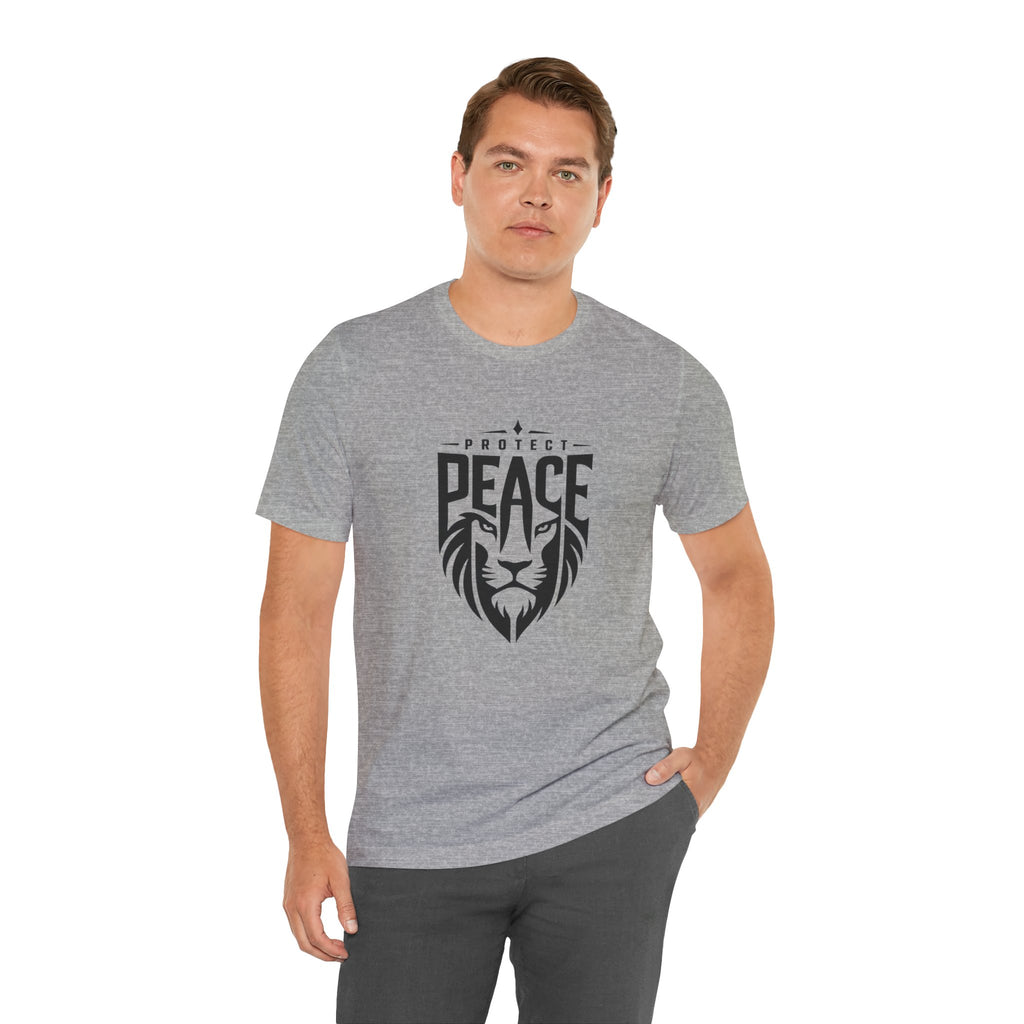 Protect Peace Lion T-Shirt — Graphic Tee with Lion Shield Design