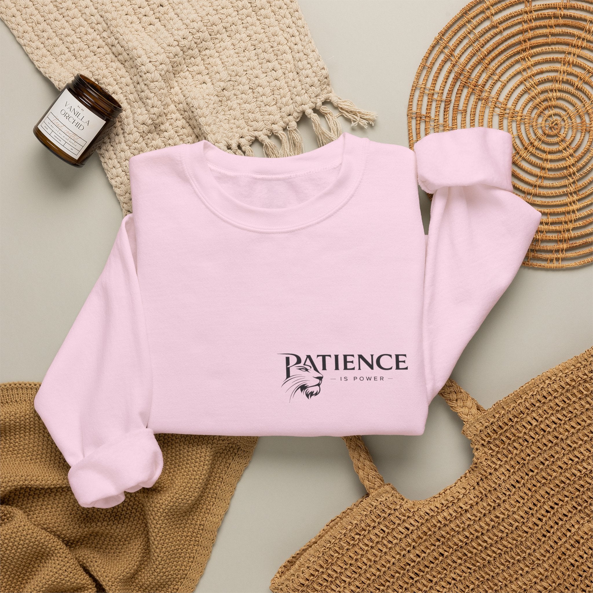 Patience Crewneck Sweatshirt — Minimalist Script Logo Pullover