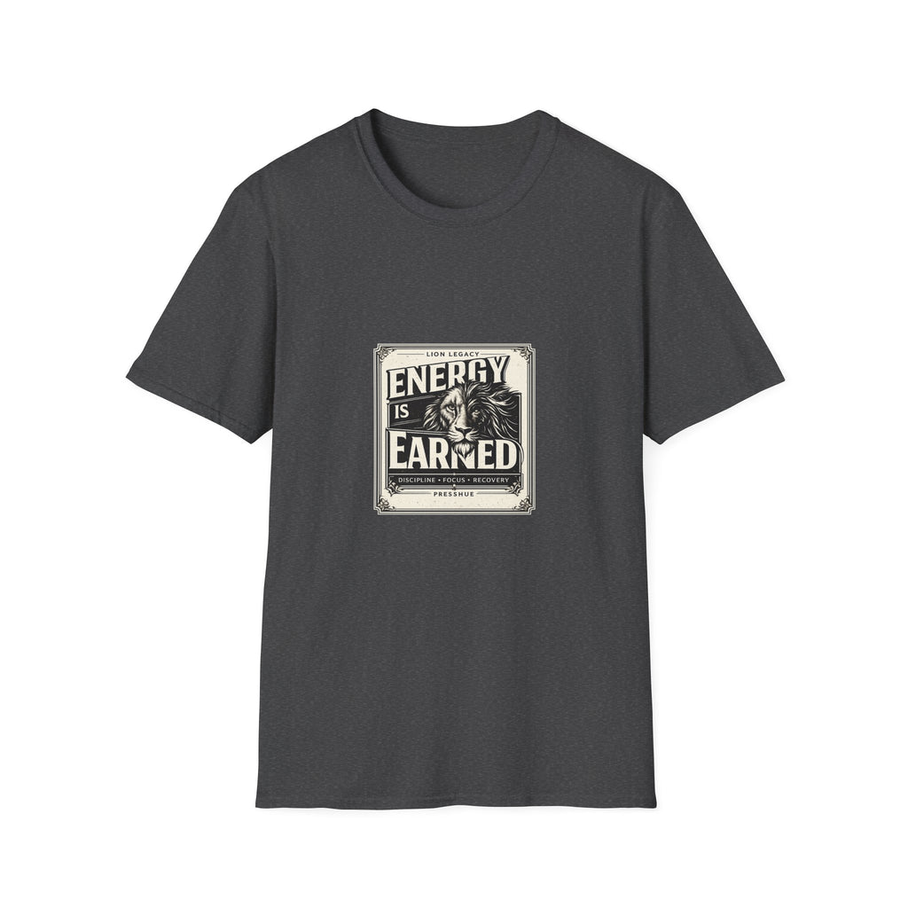 Energy Is Earned Lion T-Shirt — Motivational Vintage Fitness Tee