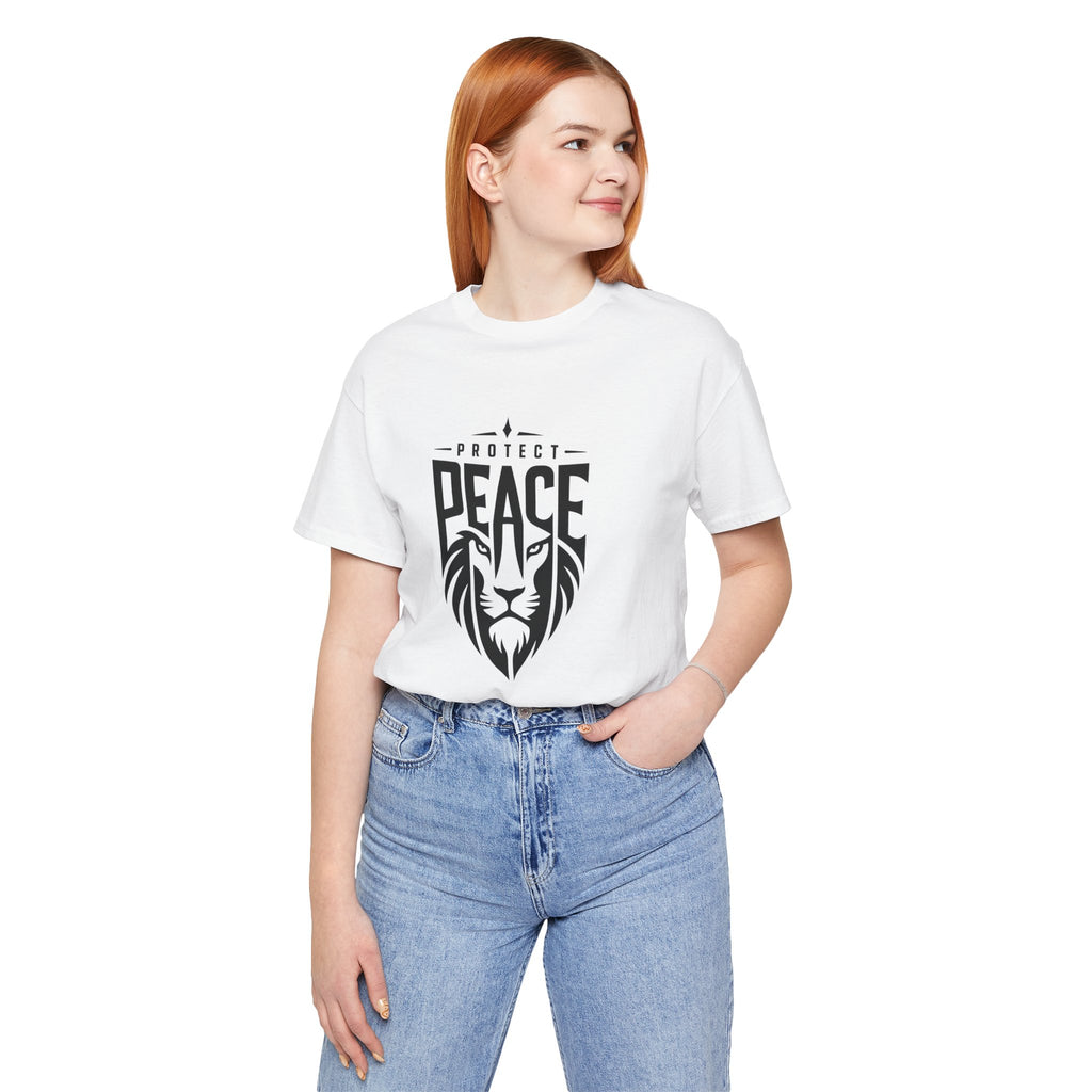 Protect Peace Lion T-Shirt — Graphic Tee with Lion Shield Design