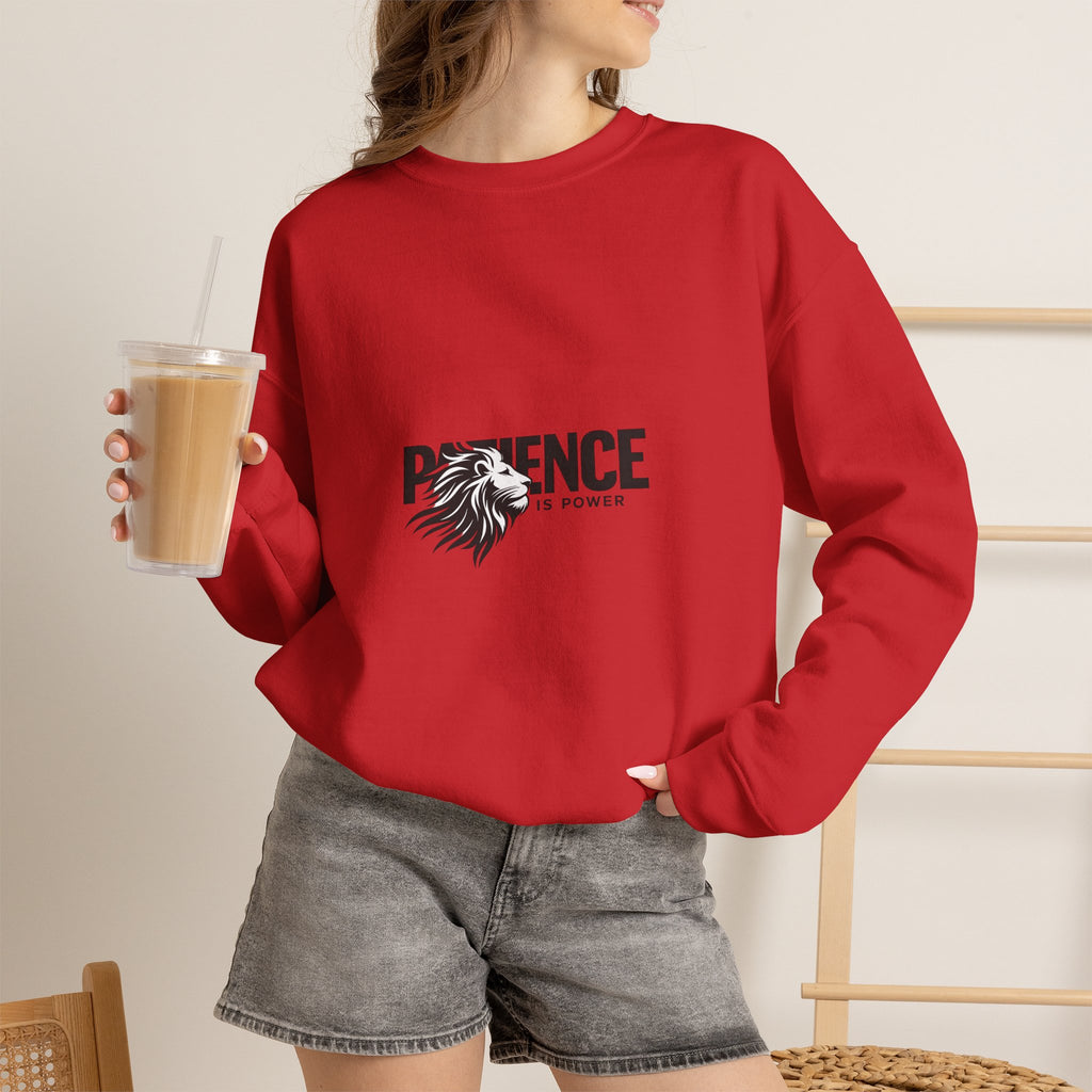 Patience Is Power Crewneck Sweatshirt — Lion Graphic Inspirational Pullover