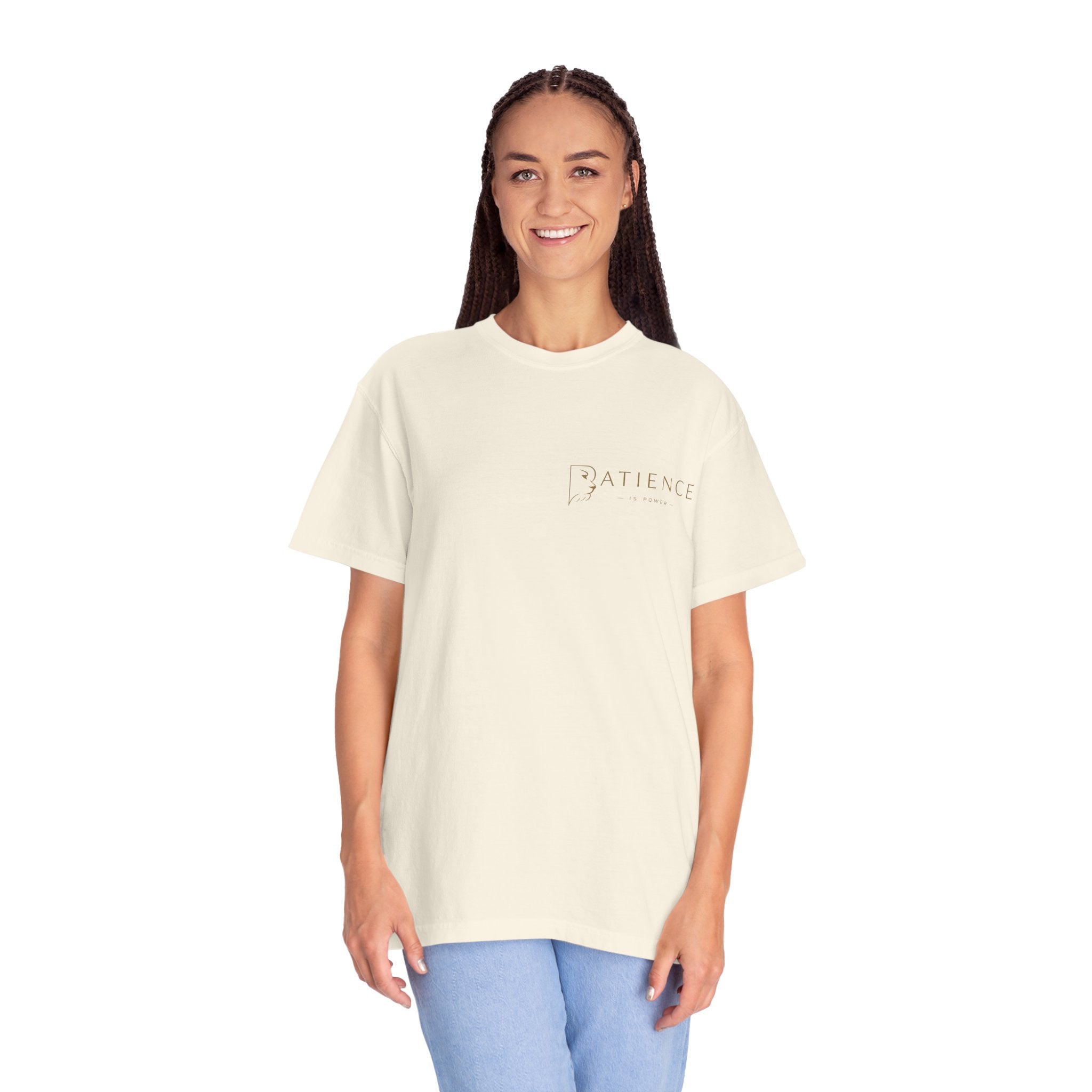 Patience Minimalist Tee — White Inspirational Graphic T-Shirt