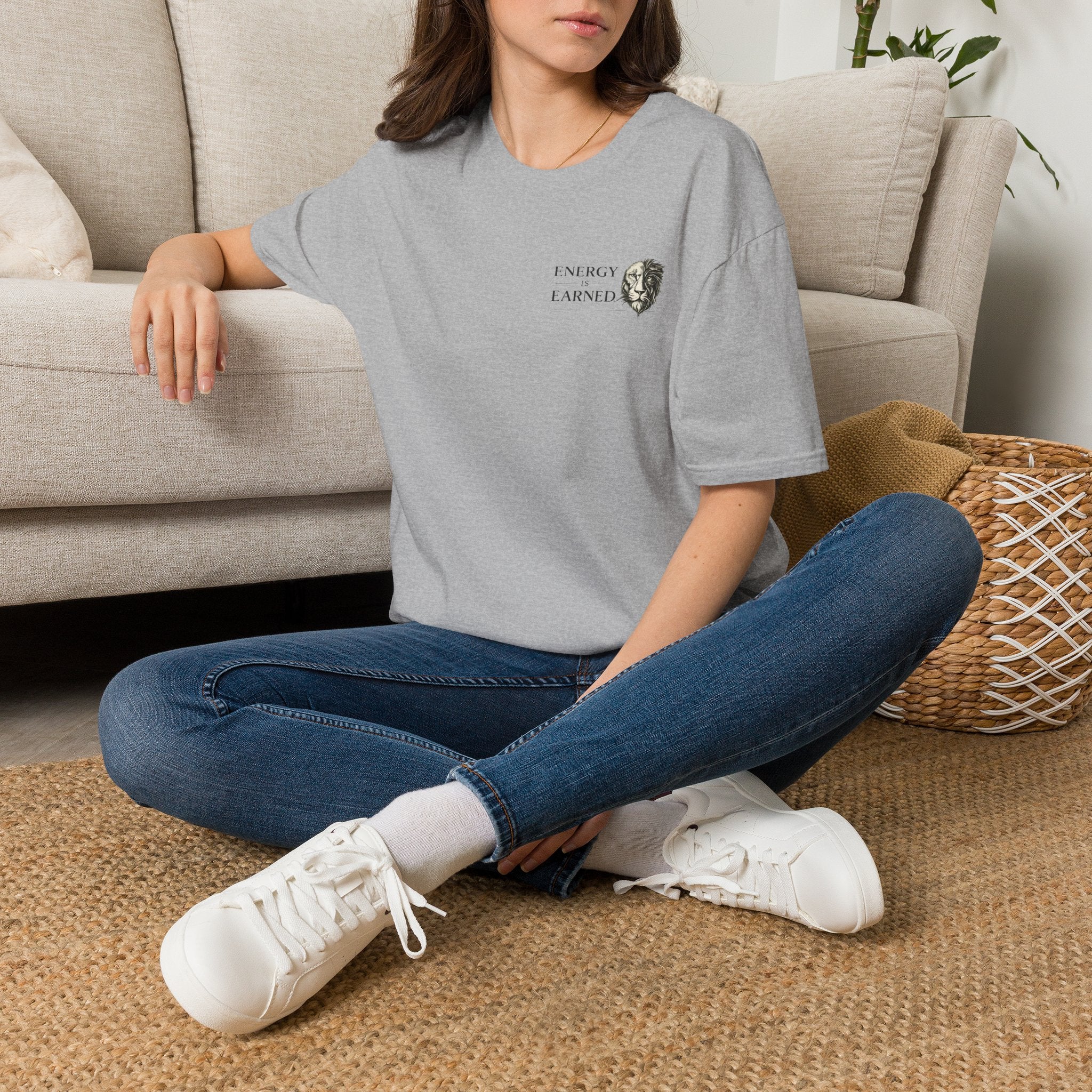 Energy Is Earned T-Shirt — Minimal Lion Graphic Motivational Tee