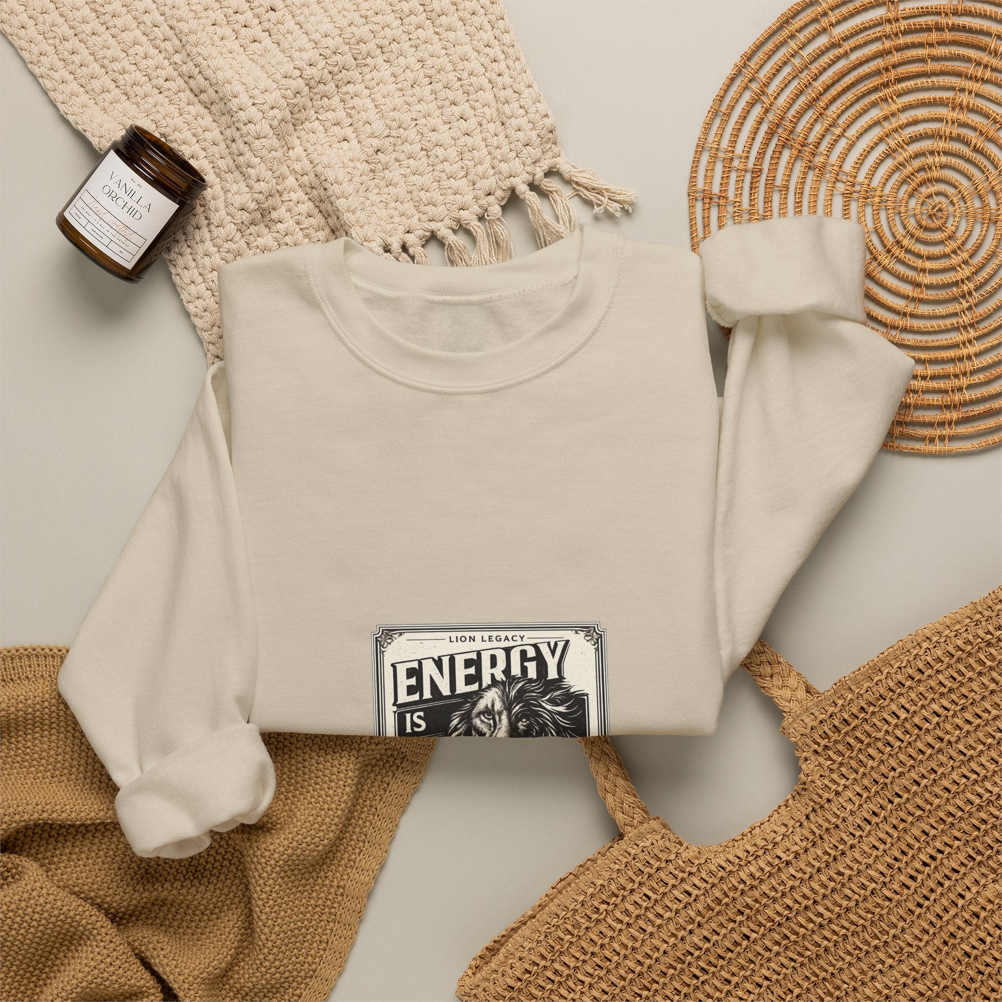 Crewneck Sweatshirt — "Energy Is Earned" Retro Motivational Design