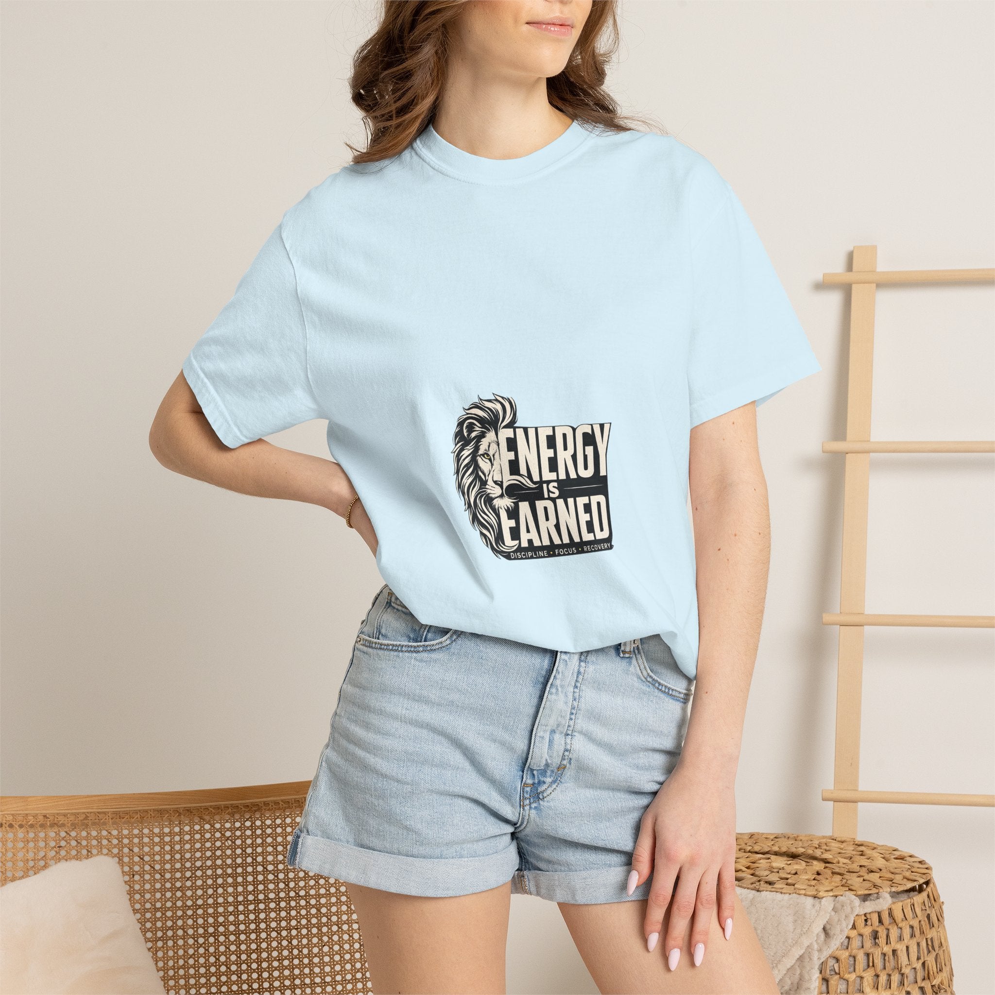 Energy Is Earned T-Shirt — Lion Graphic Motivational Tee