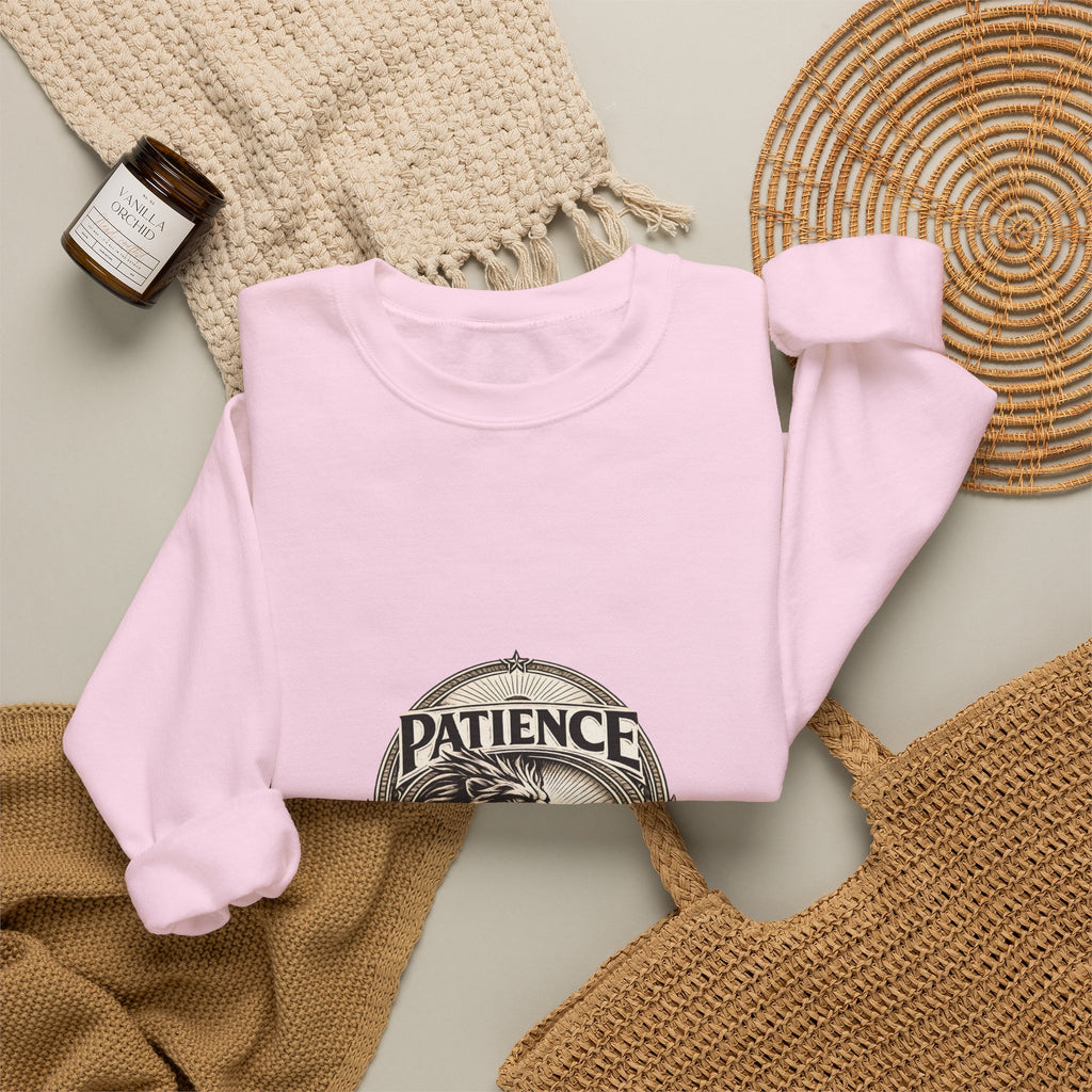 Patience Lion Crewneck Sweatshirt — Vintage Emblem Graphic