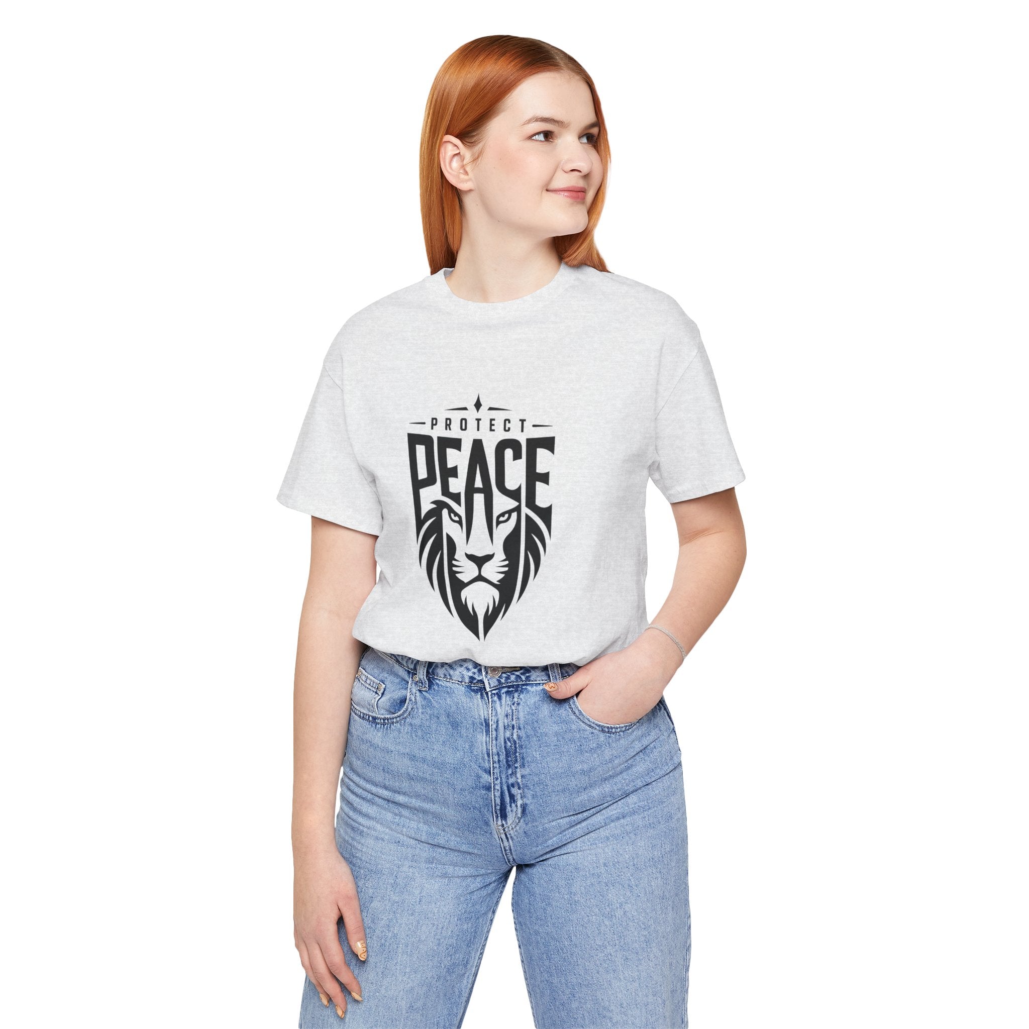 Protect Peace Lion T-Shirt — Graphic Tee with Lion Shield Design