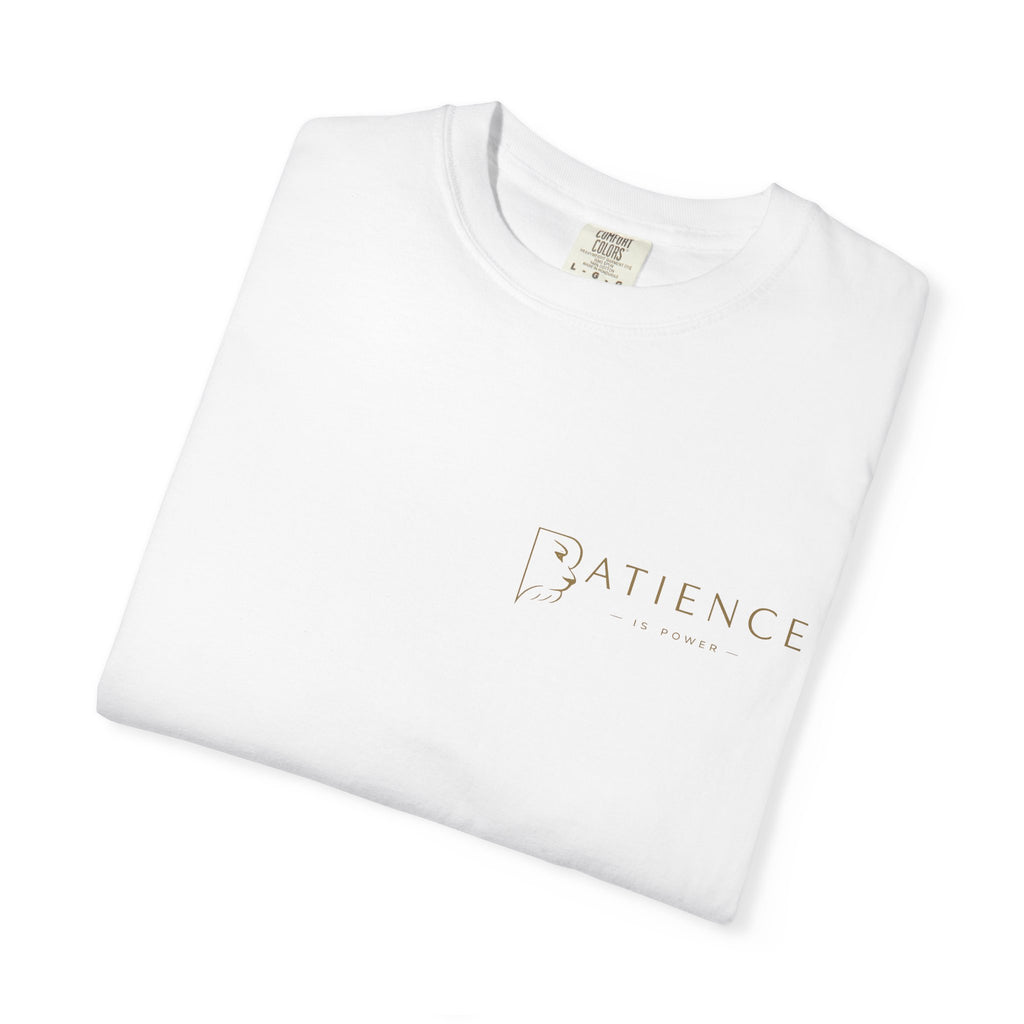 Patience Minimalist Tee — White Inspirational Graphic T-Shirt