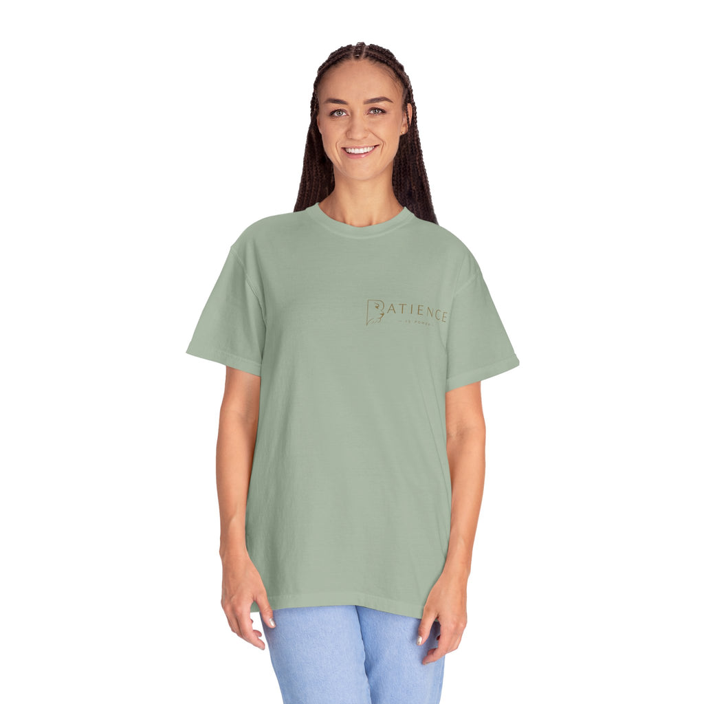 Patience Minimalist Tee — White Inspirational Graphic T-Shirt