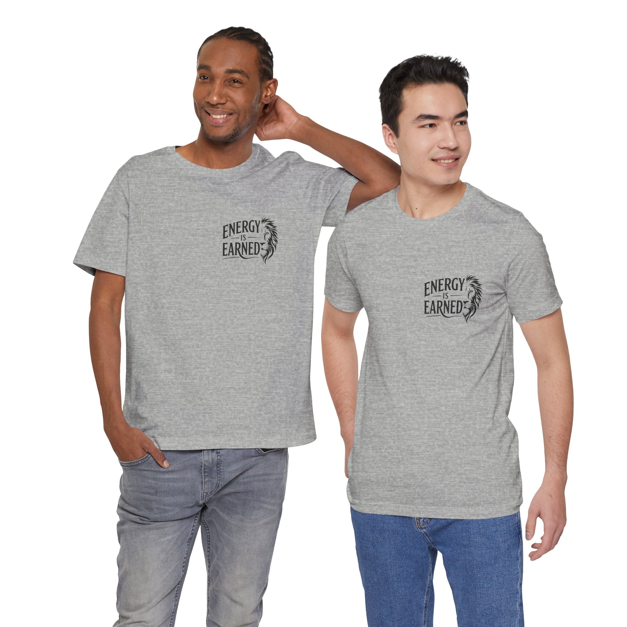 T-Shirt — "Energy Is Earned" Motivational Tee with Feather Graphic