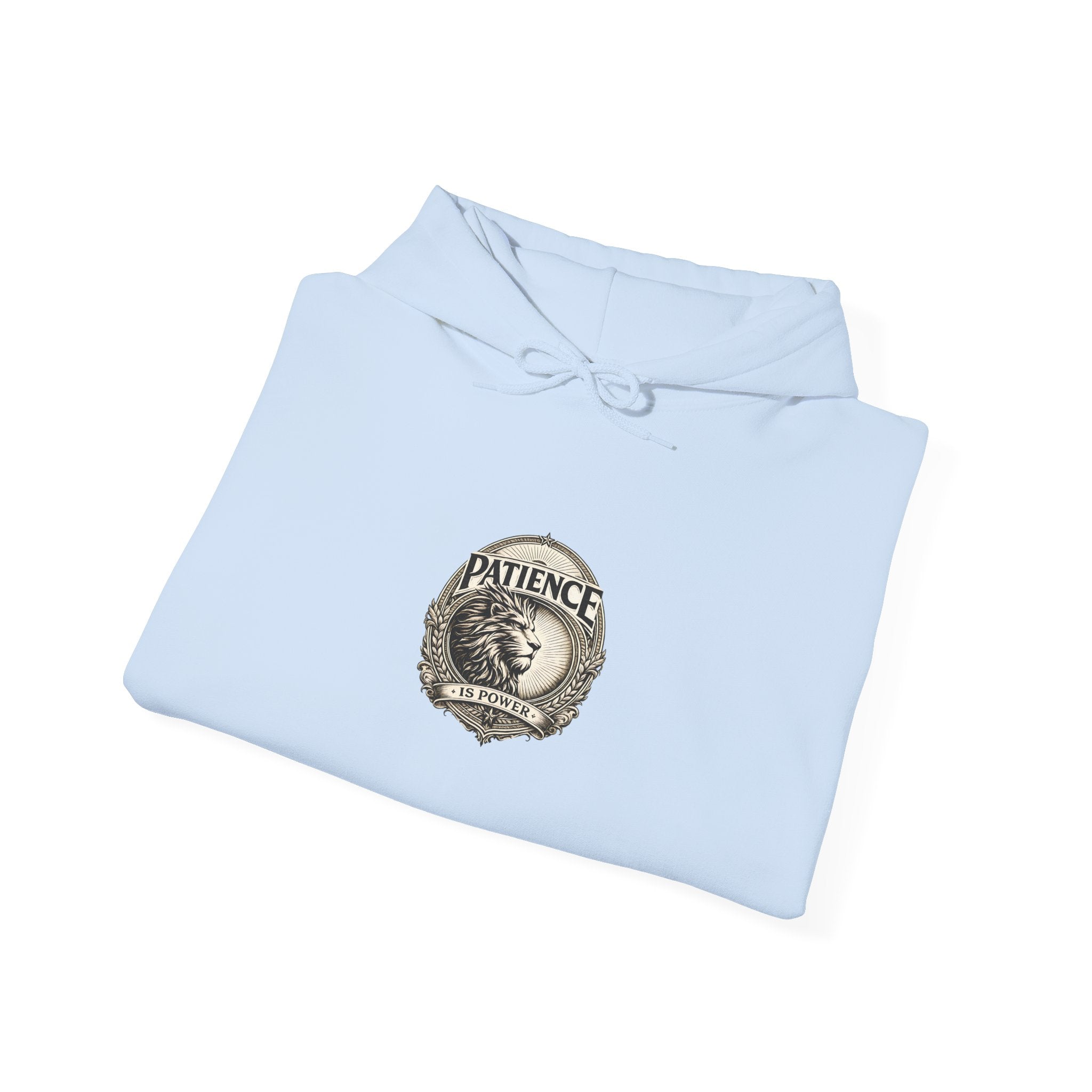Patience Vintage Crest Hoodie — Inspirational Retro Emblem Sweatshirt