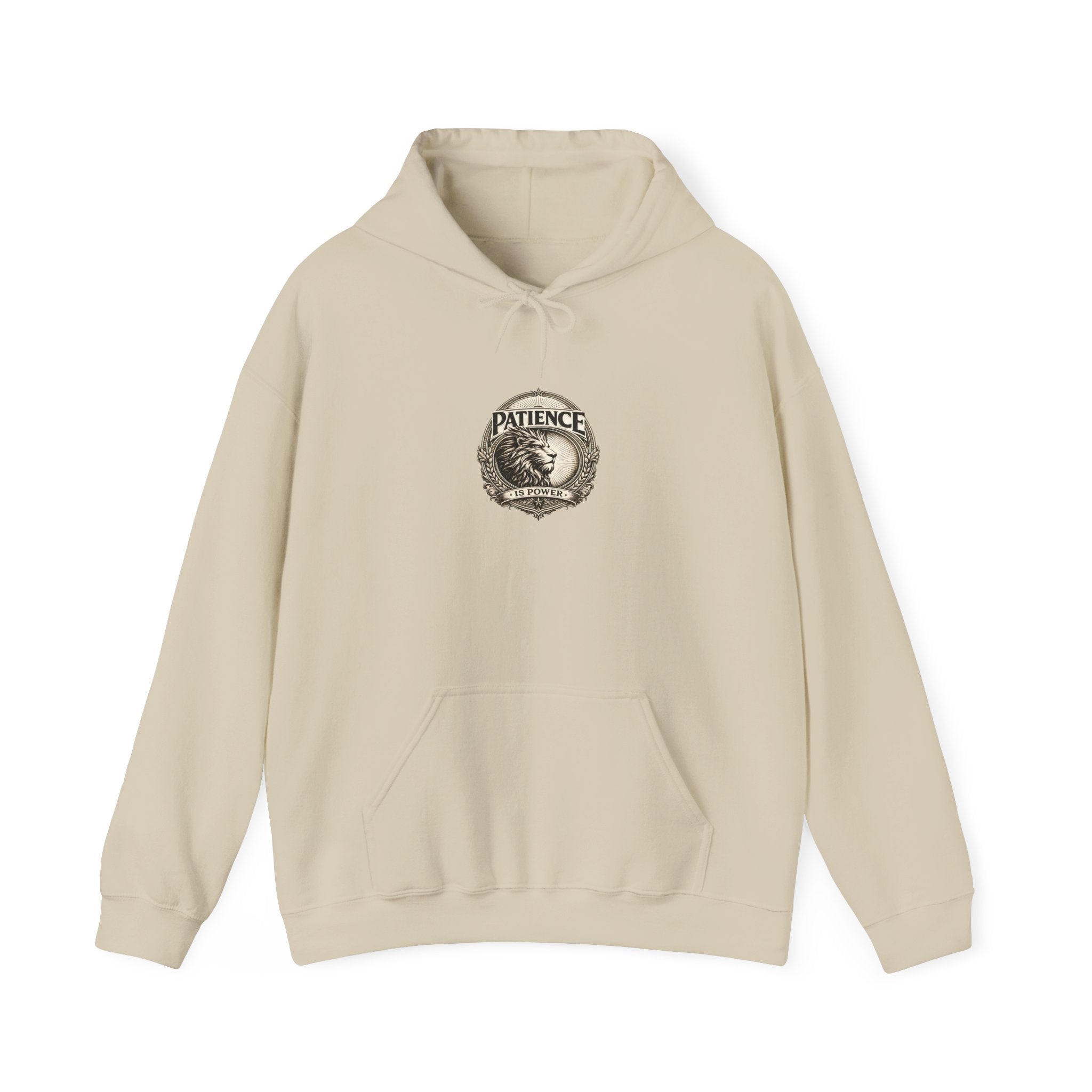 Patience Vintage Crest Hoodie — Inspirational Retro Emblem Sweatshirt