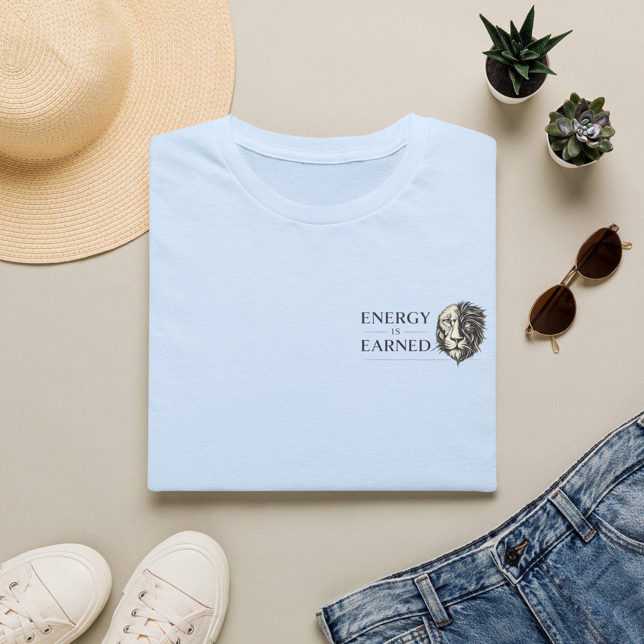 Energy Is Earned T-Shirt — Minimal Lion Graphic Motivational Tee