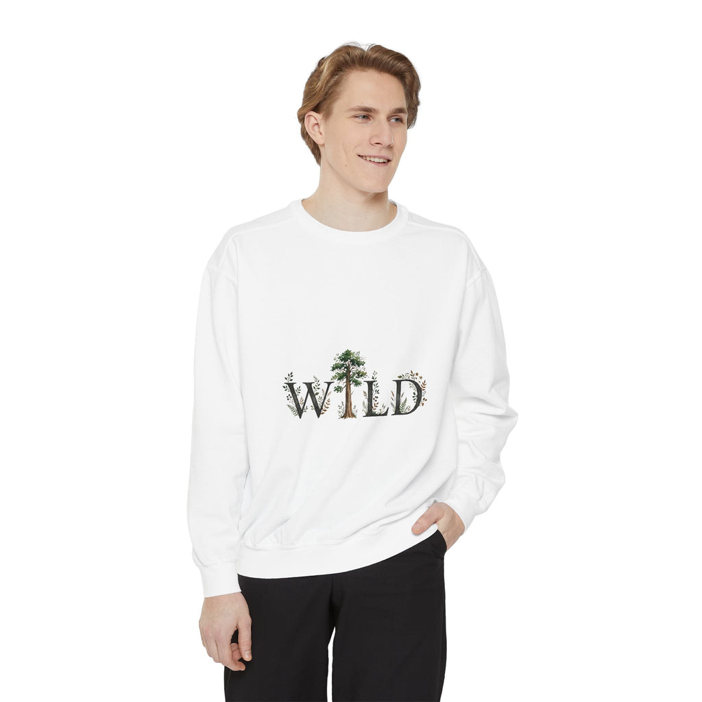 WILD Nature Graphic Sweatshirt — Tree & Wildlife Lettering Crewneck