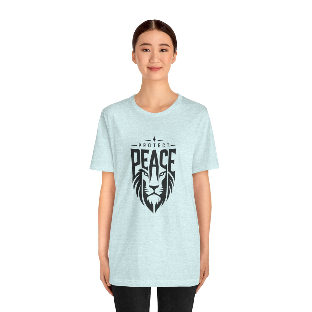 Protect Peace Lion T-Shirt — Graphic Tee with Lion Shield Design