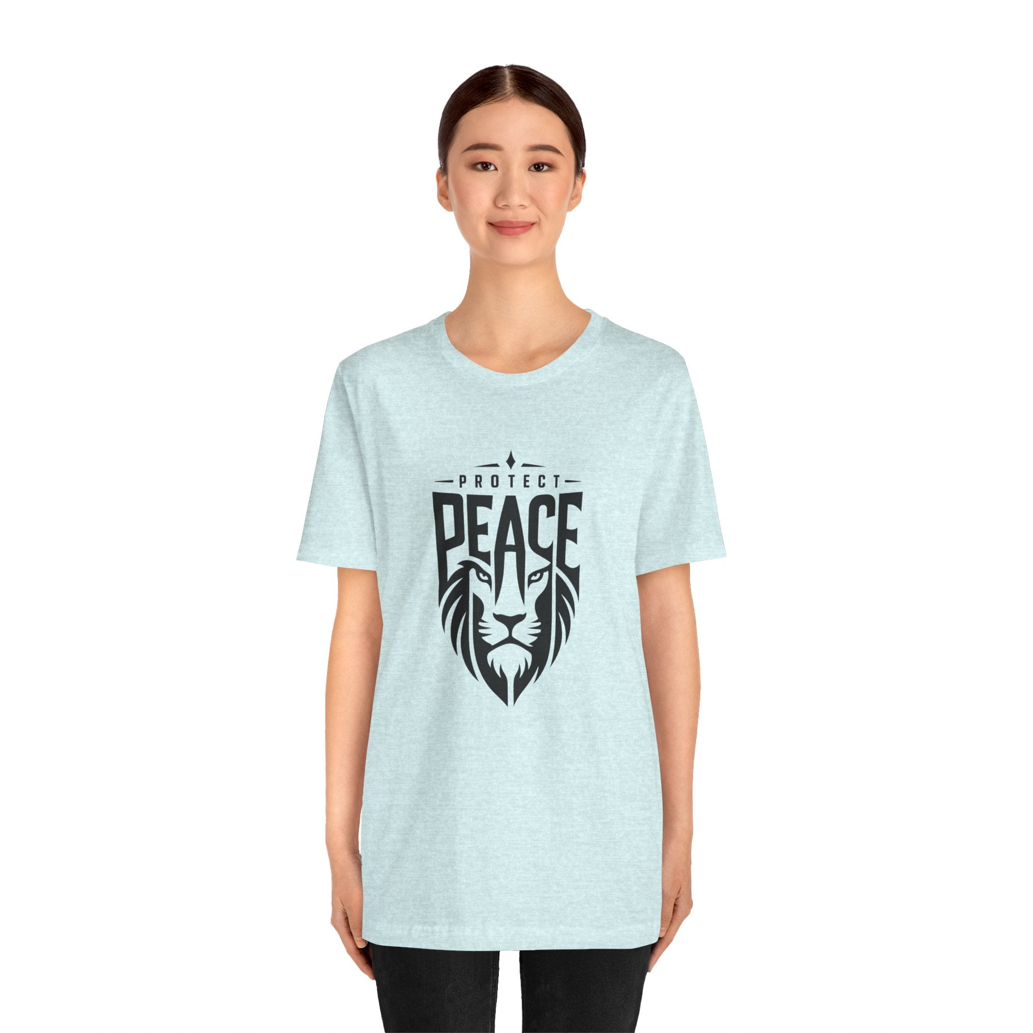 Protect Peace Lion T-Shirt — Graphic Tee with Lion Shield Design