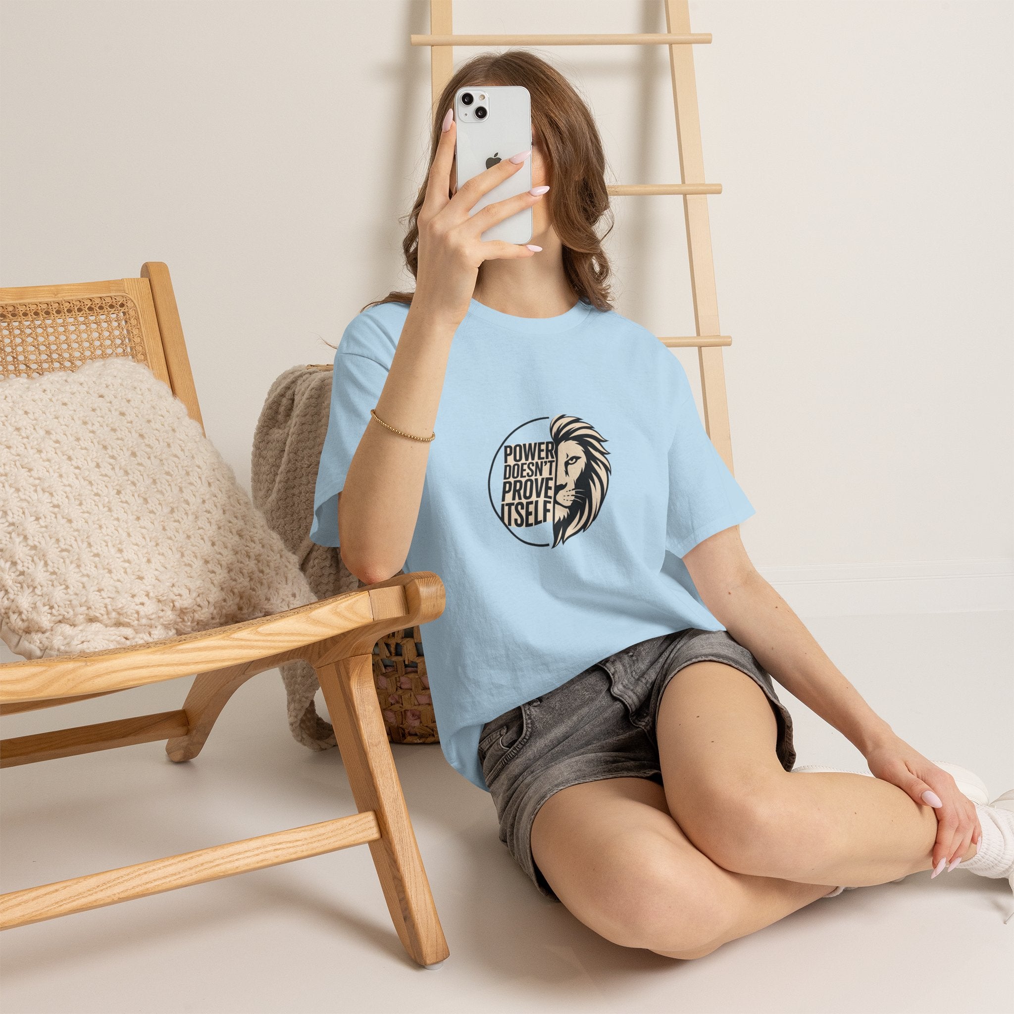 Lion Graphic Tee — "Power Doesn't Prove Itself" Motivational T-Shirt