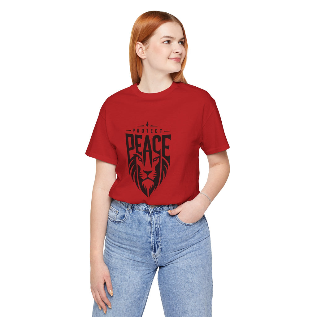 Protect Peace Lion T-Shirt — Graphic Tee with Lion Shield Design