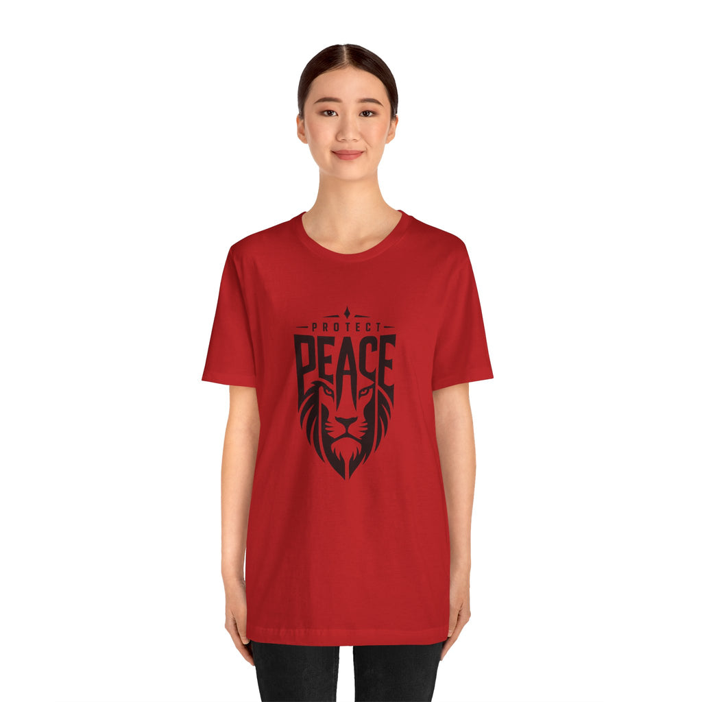 Protect Peace Lion T-Shirt — Graphic Tee with Lion Shield Design