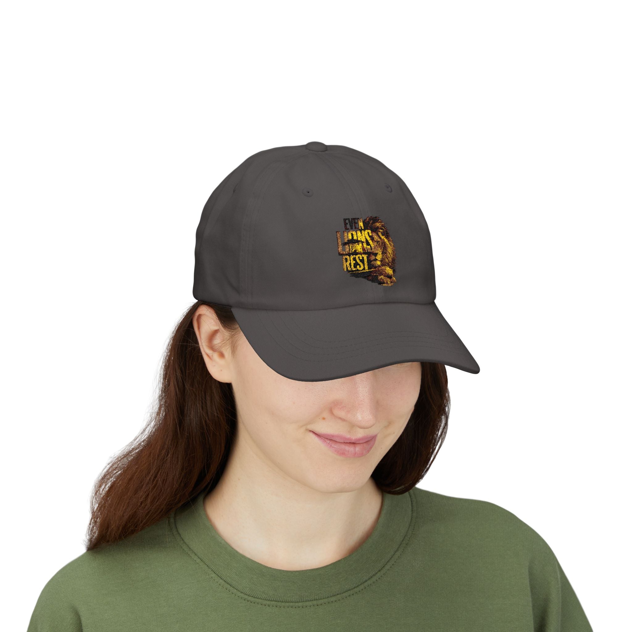 Lion Graphic Dad Cap — "Ever Lifts Rest" Embroidered Baseball Hat